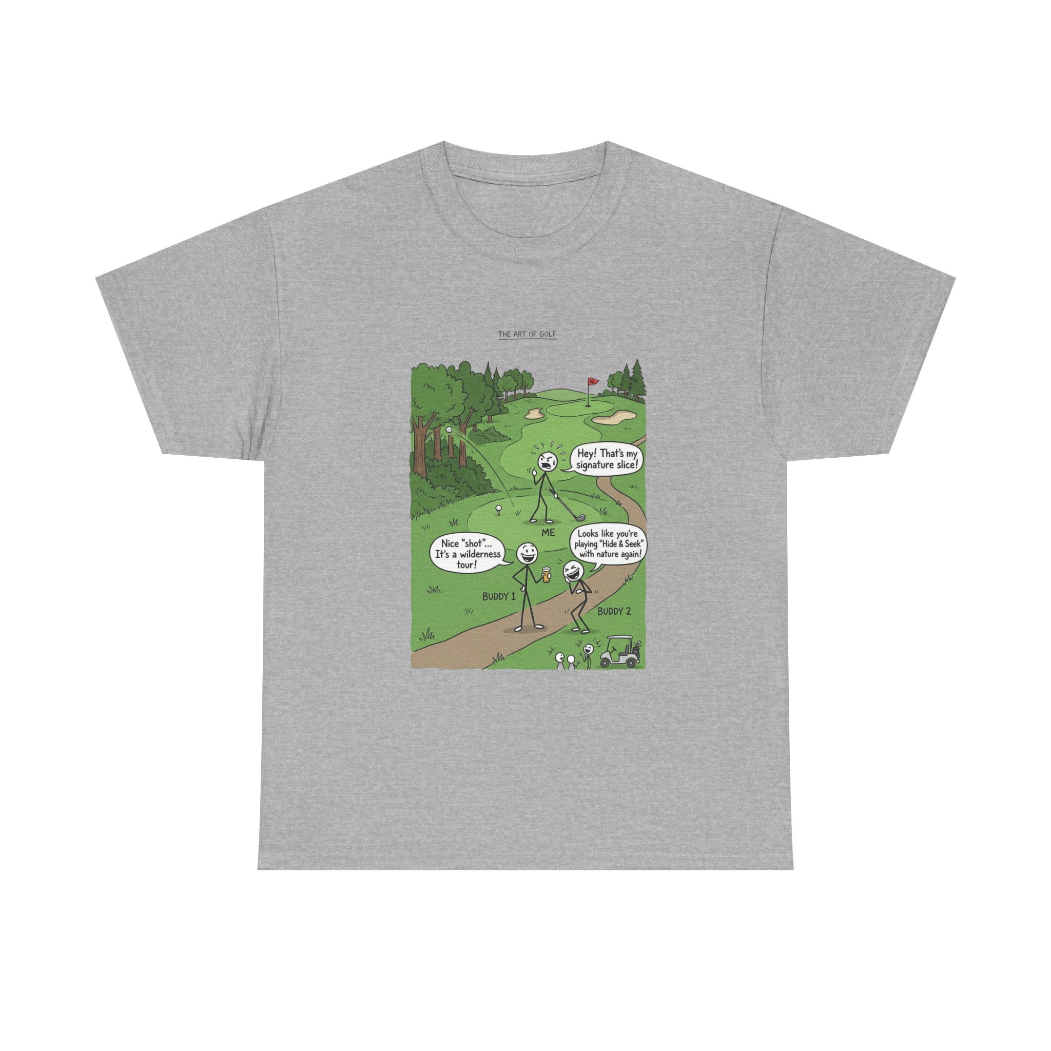 Golf Cartoons Graphic Tee — Funny Golf Humor T-Shirt ("Fore! That's a Mulligan, Dad")