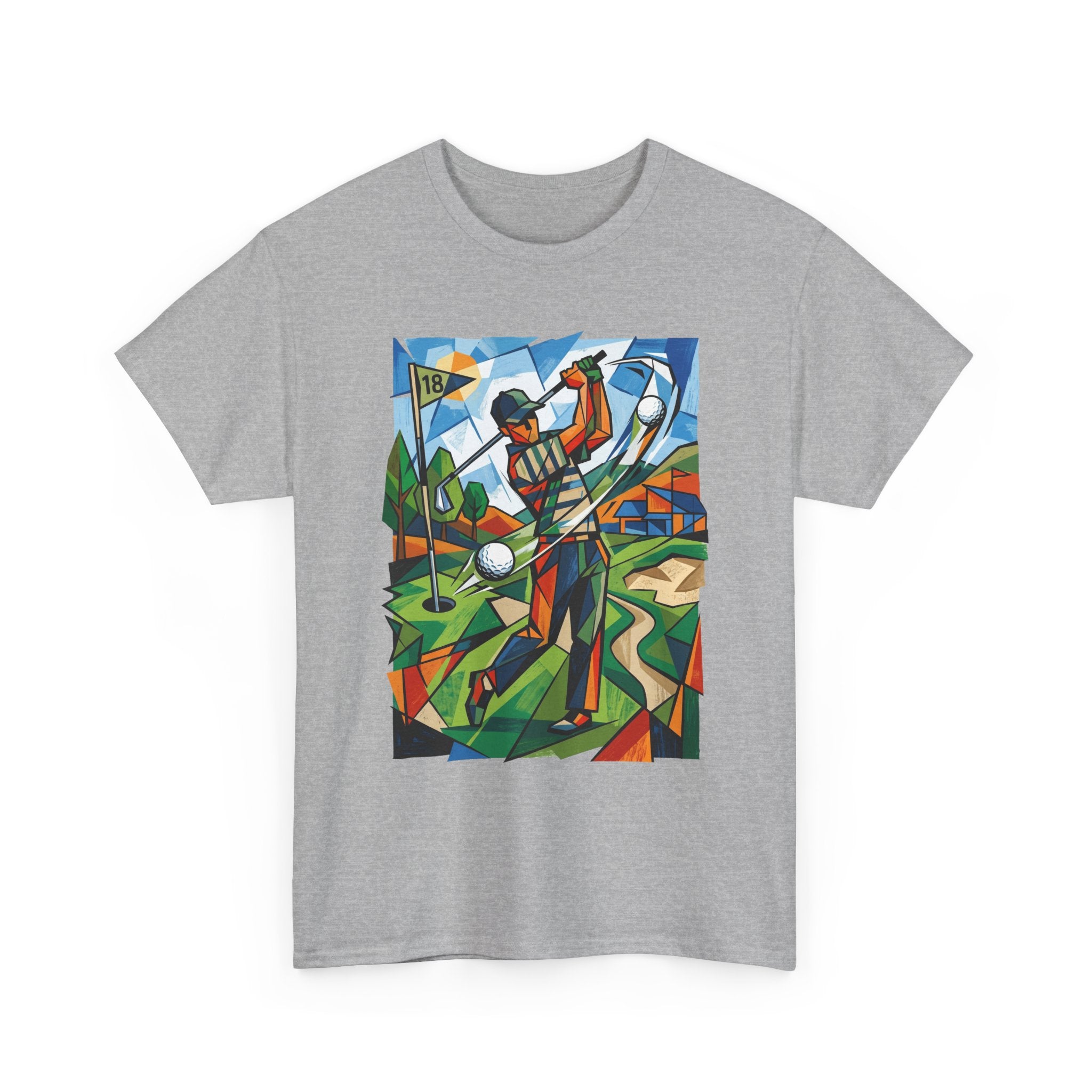 Golf Swing Art T-Shirt — Colorful Cubist Golfer Graphic Tee