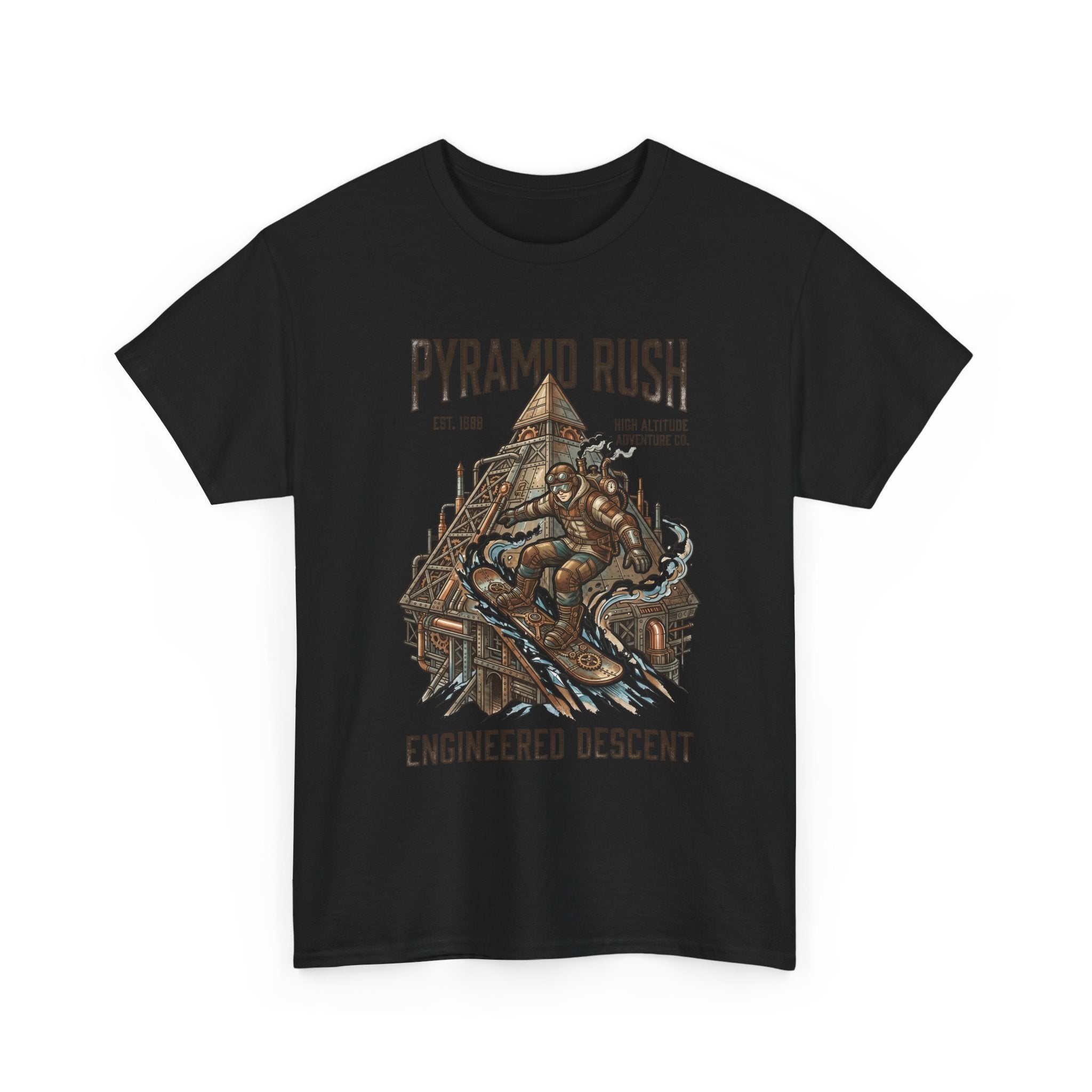 Steampunk Snowboard Pyramid Adventure T-Shirt — Fantasy Explorer Graphic Tee
