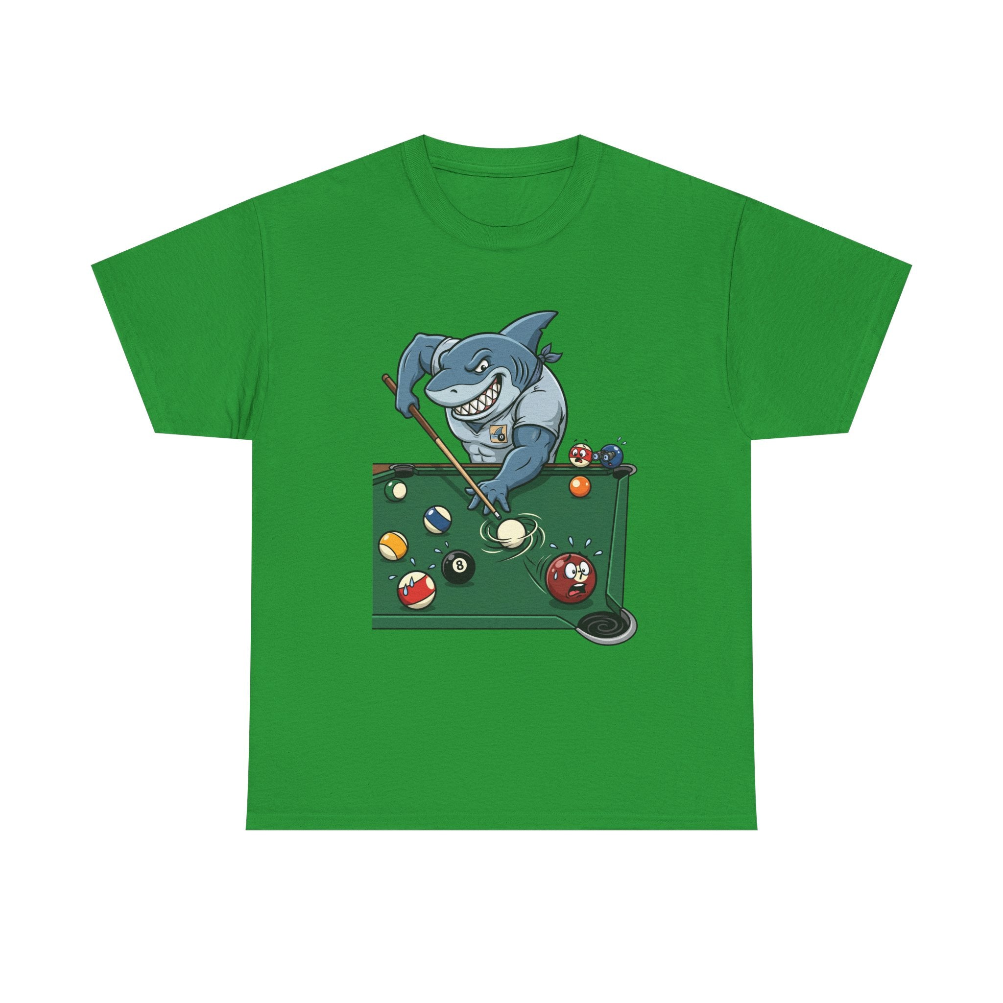 Shark Playing Pool T‑Shirt — Funny Billiards Shark Graphic Tee