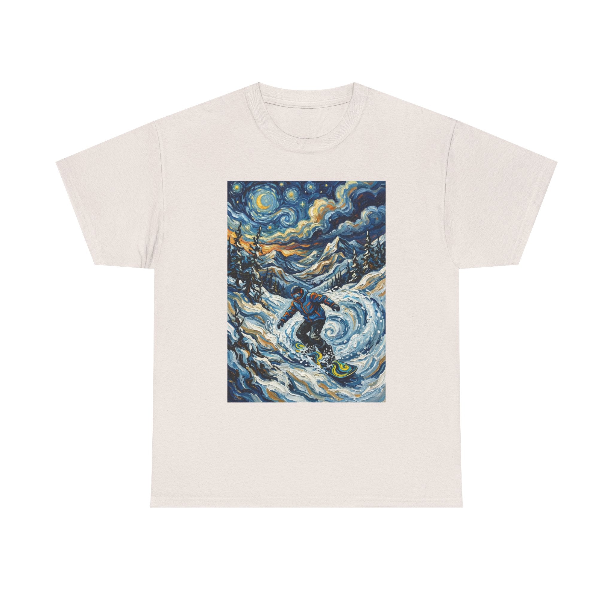 Snowboarder Van Gogh Style Tee — Starry Night Snowboarding Graphic Shirt