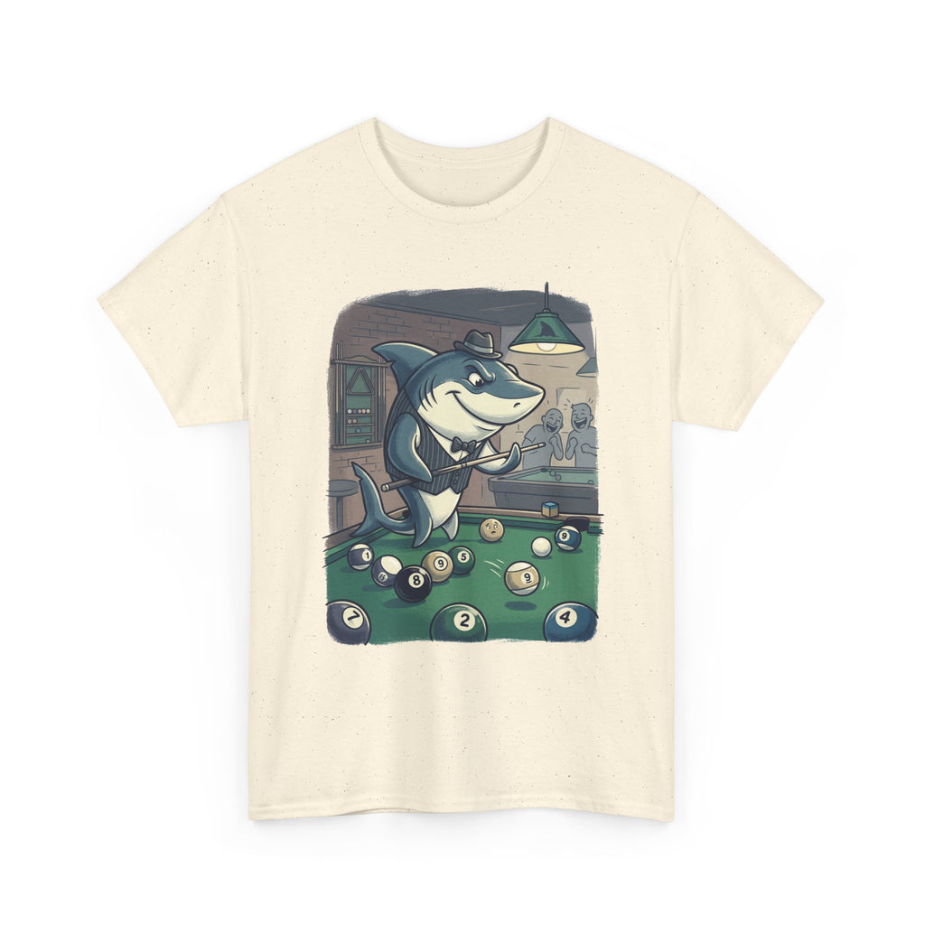 Shark Playing Pool T-Shirt – Funny Billiards Cartoon Tee