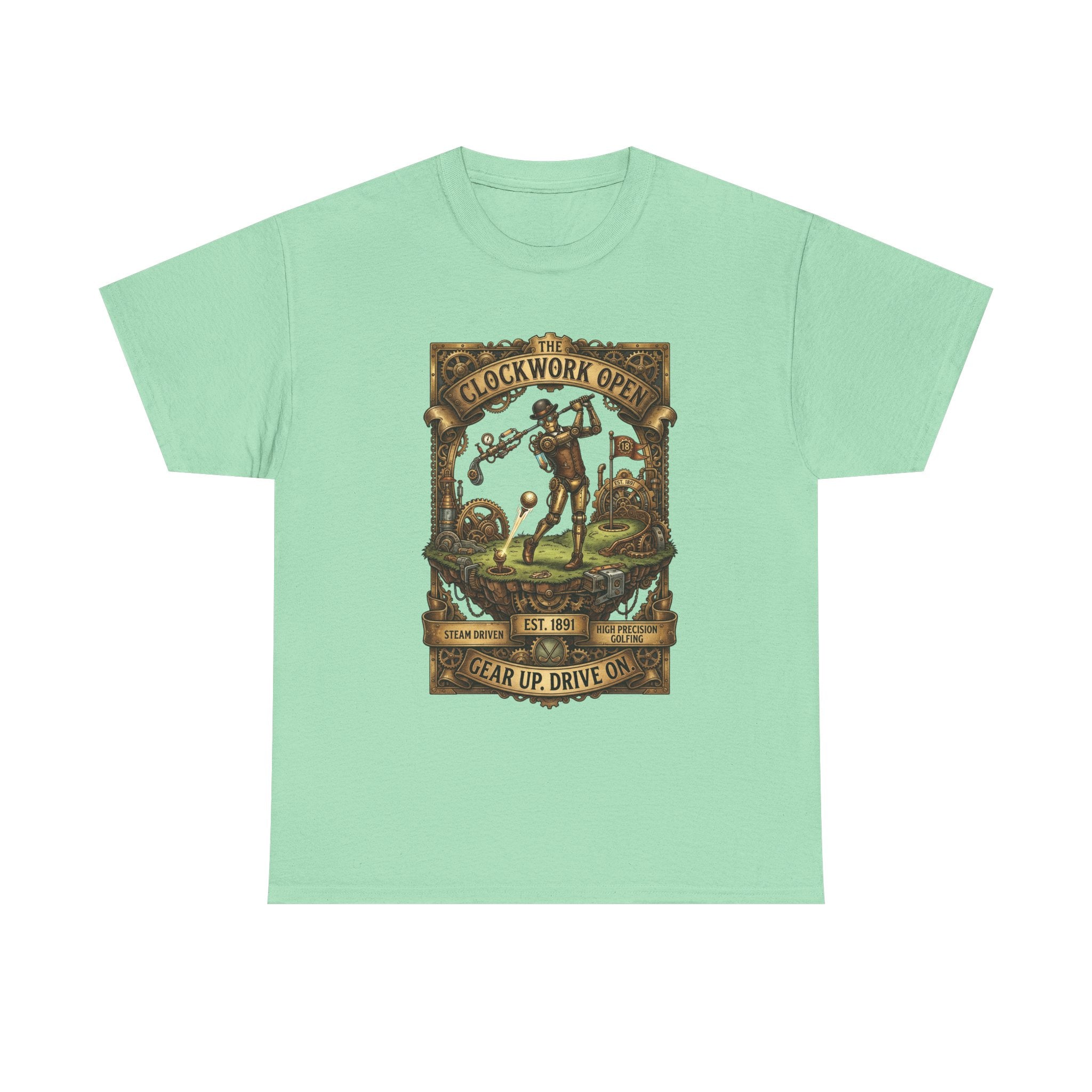 Steampunk Golf Tee — Vintage Mechanical Tin Man Graphic T-Shirt