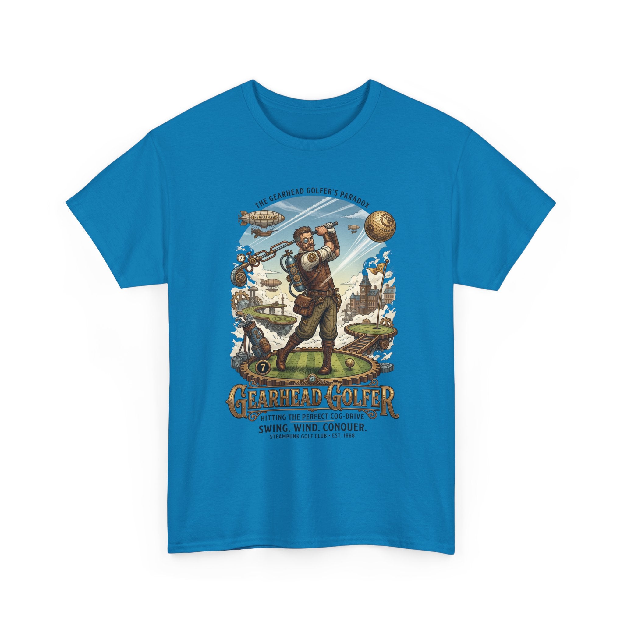 Steampunk Golf T-Shirt - 'Gearhead Golfer' Vintage Car & Golf Humor Tee
