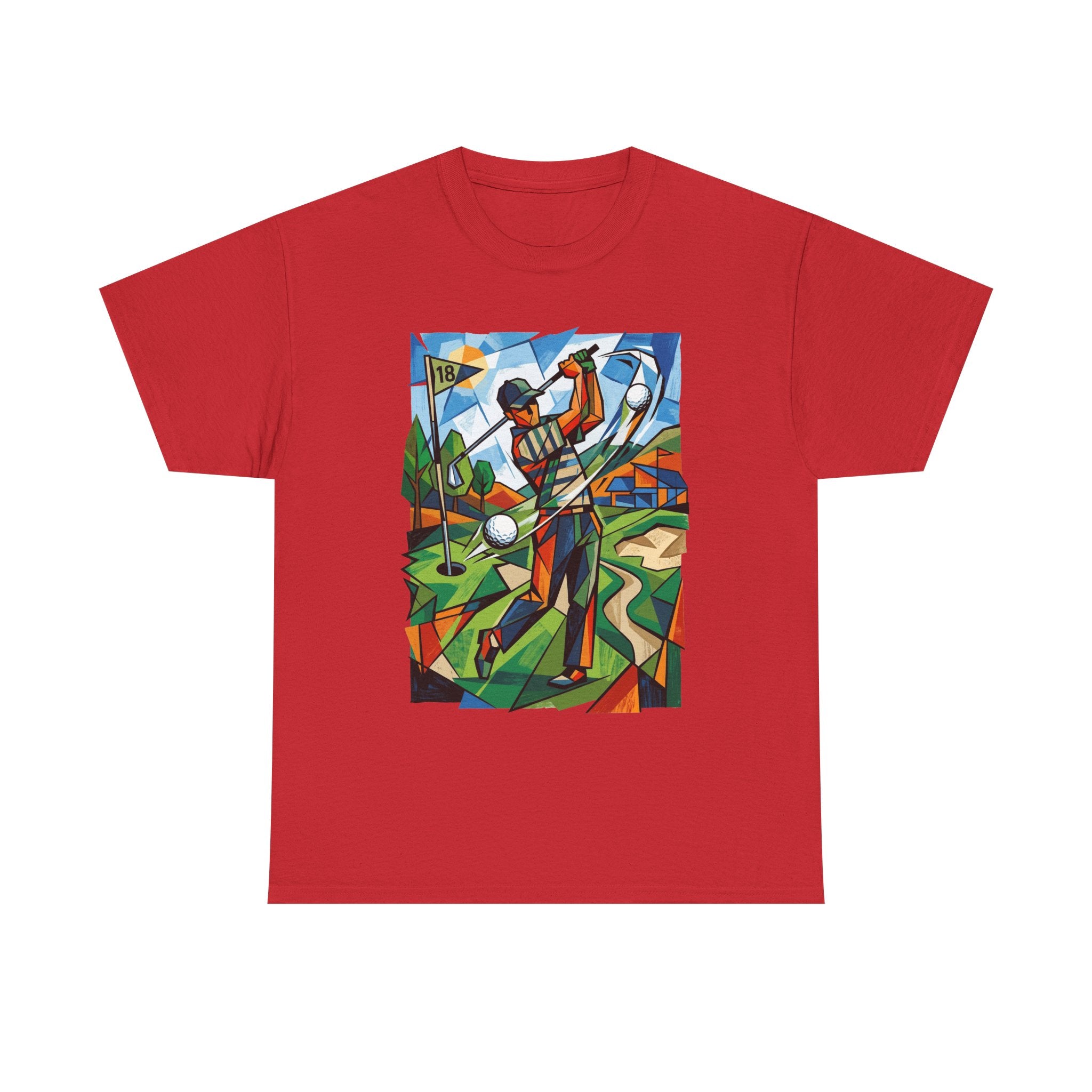 Golf Swing Art T-Shirt — Colorful Cubist Golfer Graphic Tee