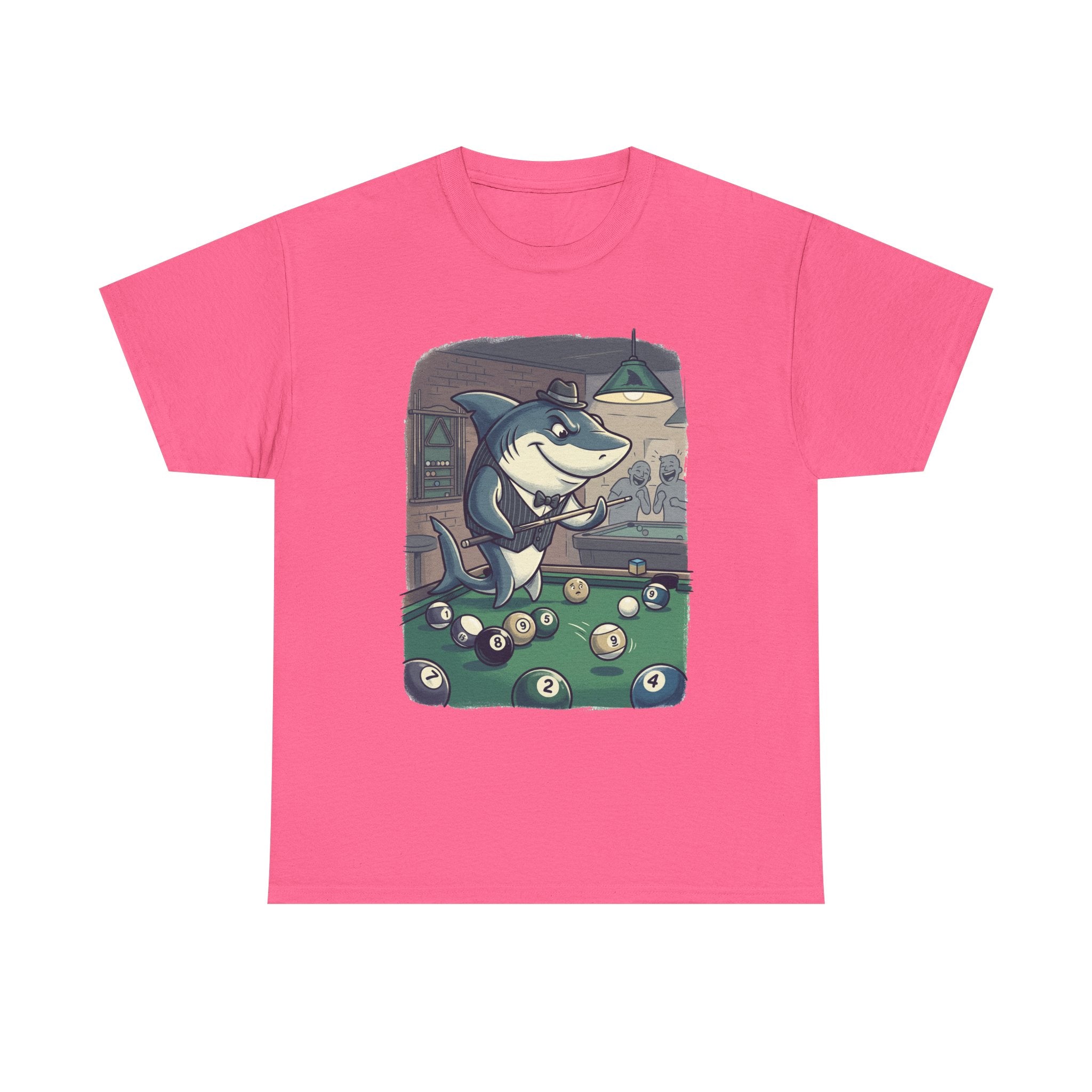 Shark Playing Pool T-Shirt – Funny Billiards Cartoon Tee