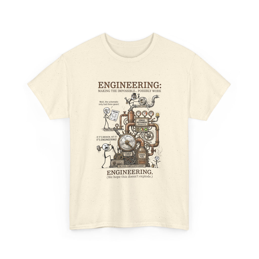 Steampunk Engineering Diagram T-Shirt — Vintage Machine Blueprint Tee for Engineers