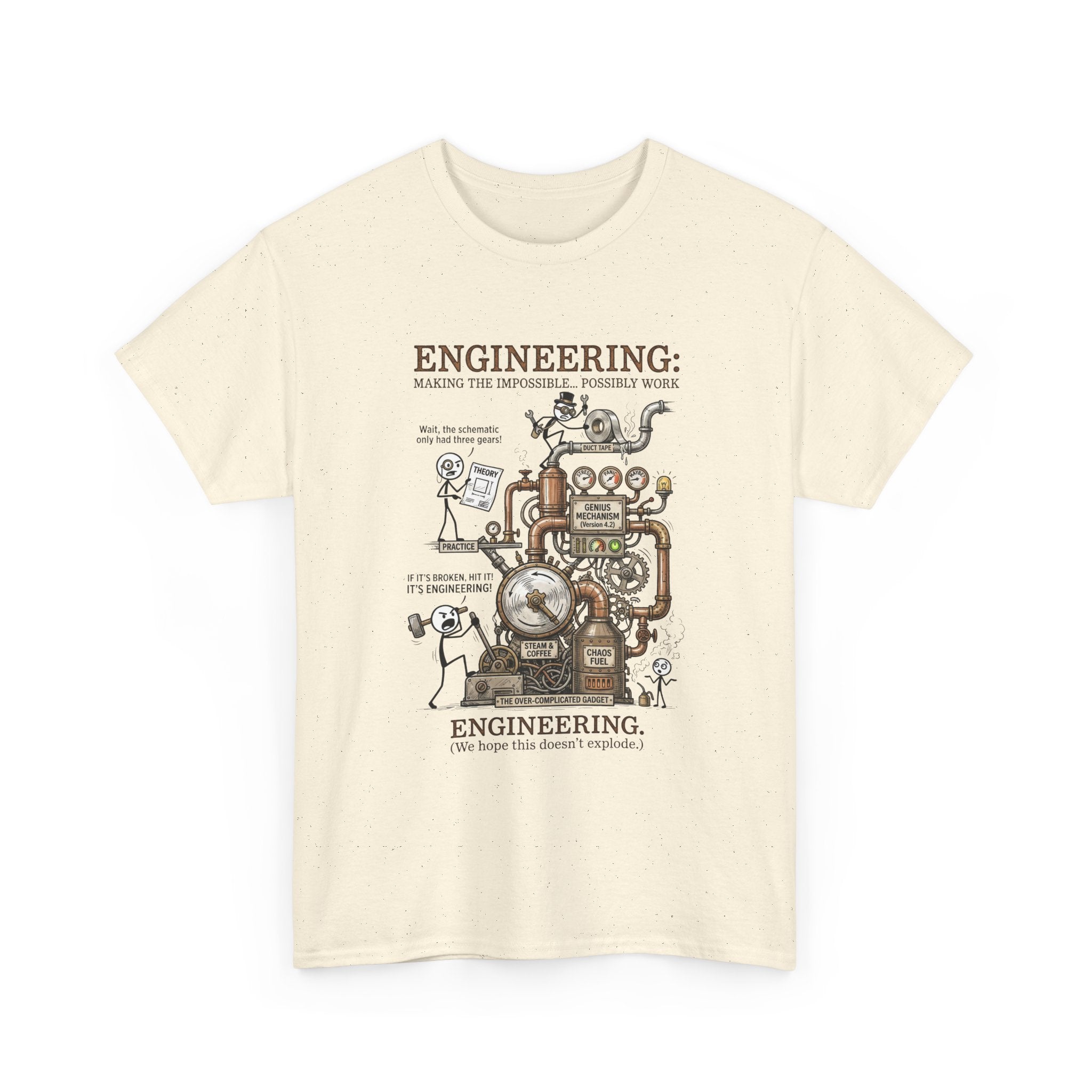Steampunk Engineering Diagram T-Shirt — Vintage Machine Blueprint Tee for Engineers