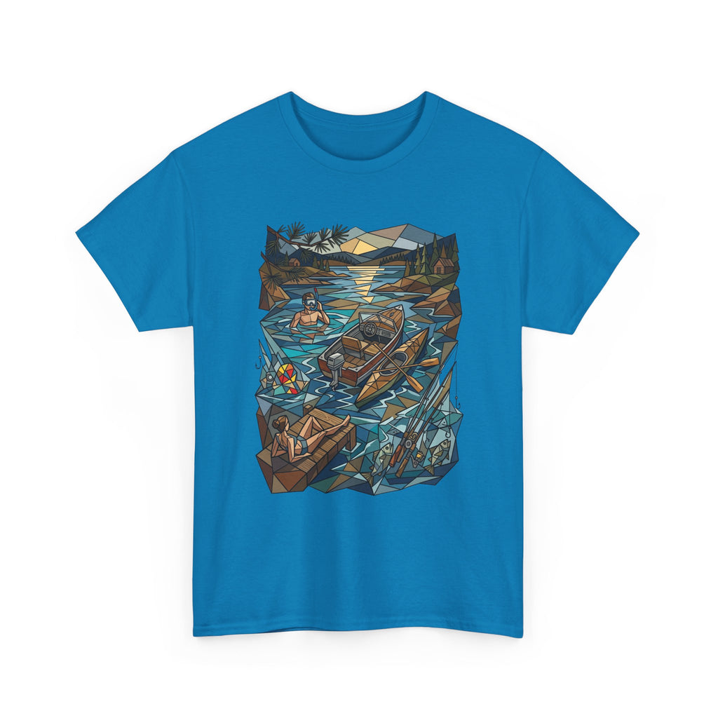 Fishing River Scene T-Shirt — Scenic Canoe & Rowboat Lake Outdoor Adventure Tee