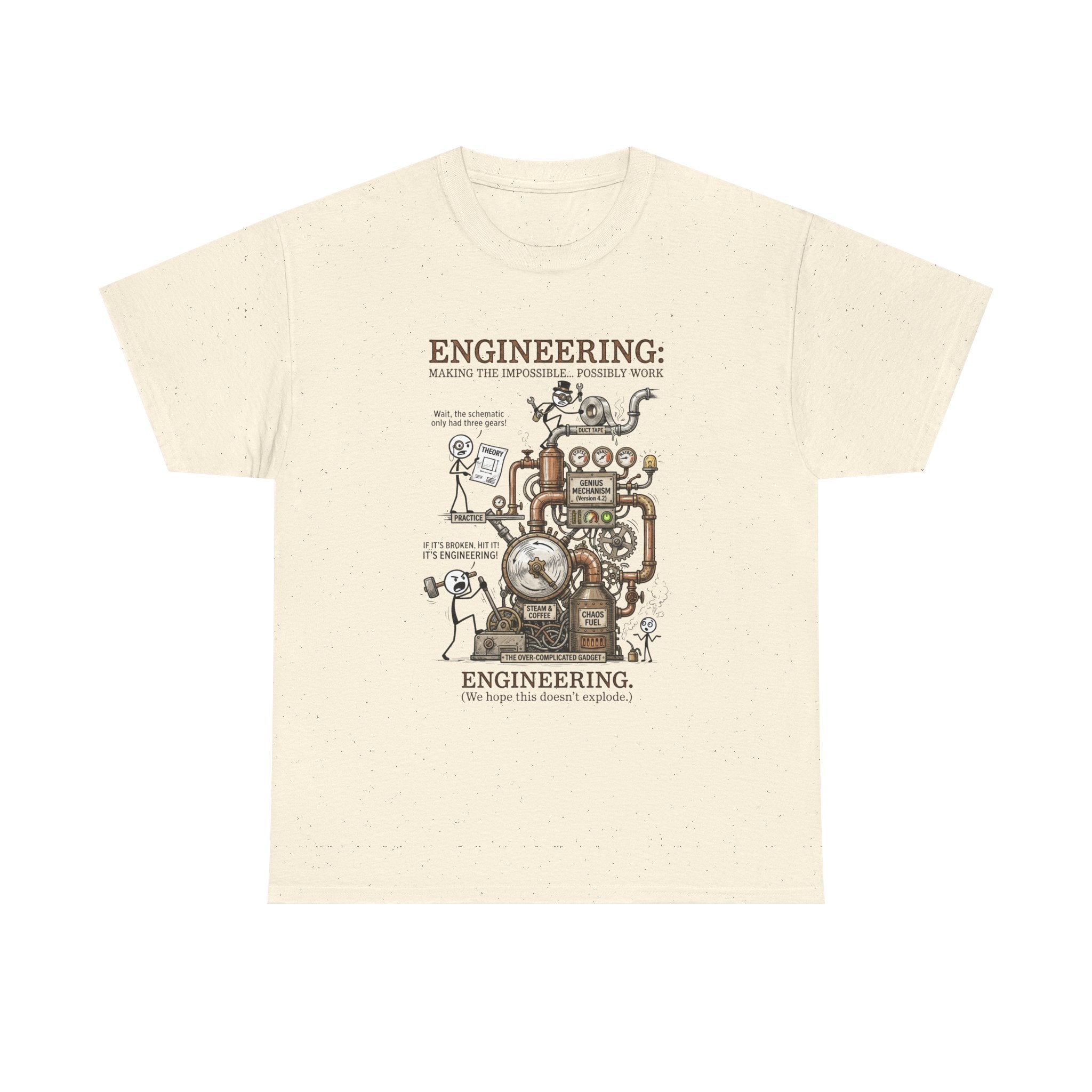 Steampunk Engineering Diagram T-Shirt — Vintage Machine Blueprint Tee for Engineers