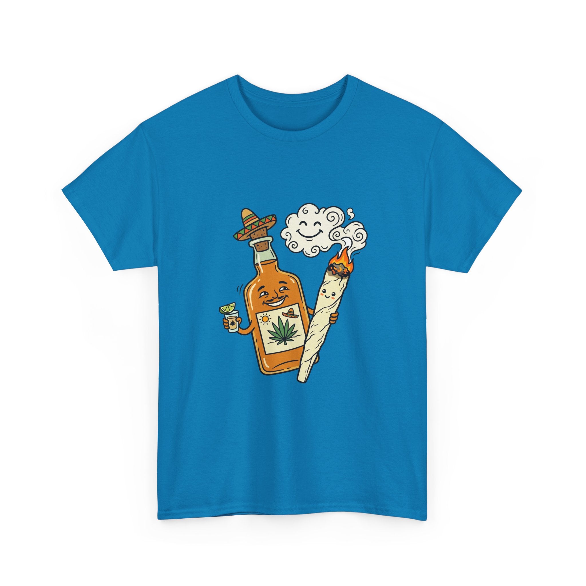Cannabis & Tequila Tee — Funny Joint and Bottle Graphic T-Shirt