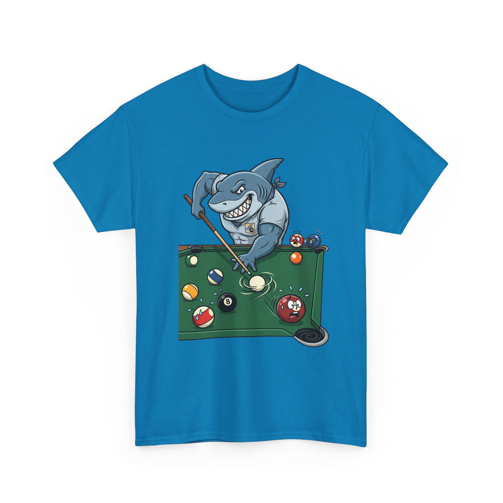 Shark Playing Pool T‑Shirt — Funny Billiards Shark Graphic Tee