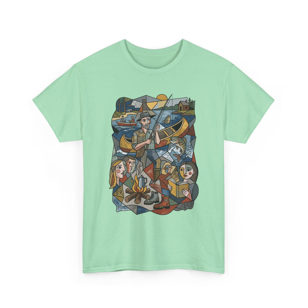 T-Shirt — Nautical Folk Art Crew: Illustrated Sailing, Fishing & Harbor Scene
