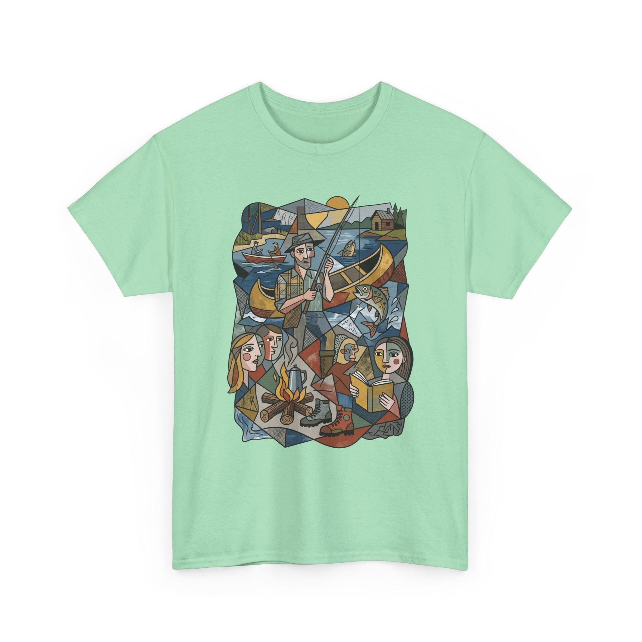 T-Shirt — Nautical Folk Art Crew: Illustrated Sailing, Fishing & Harbor Scene