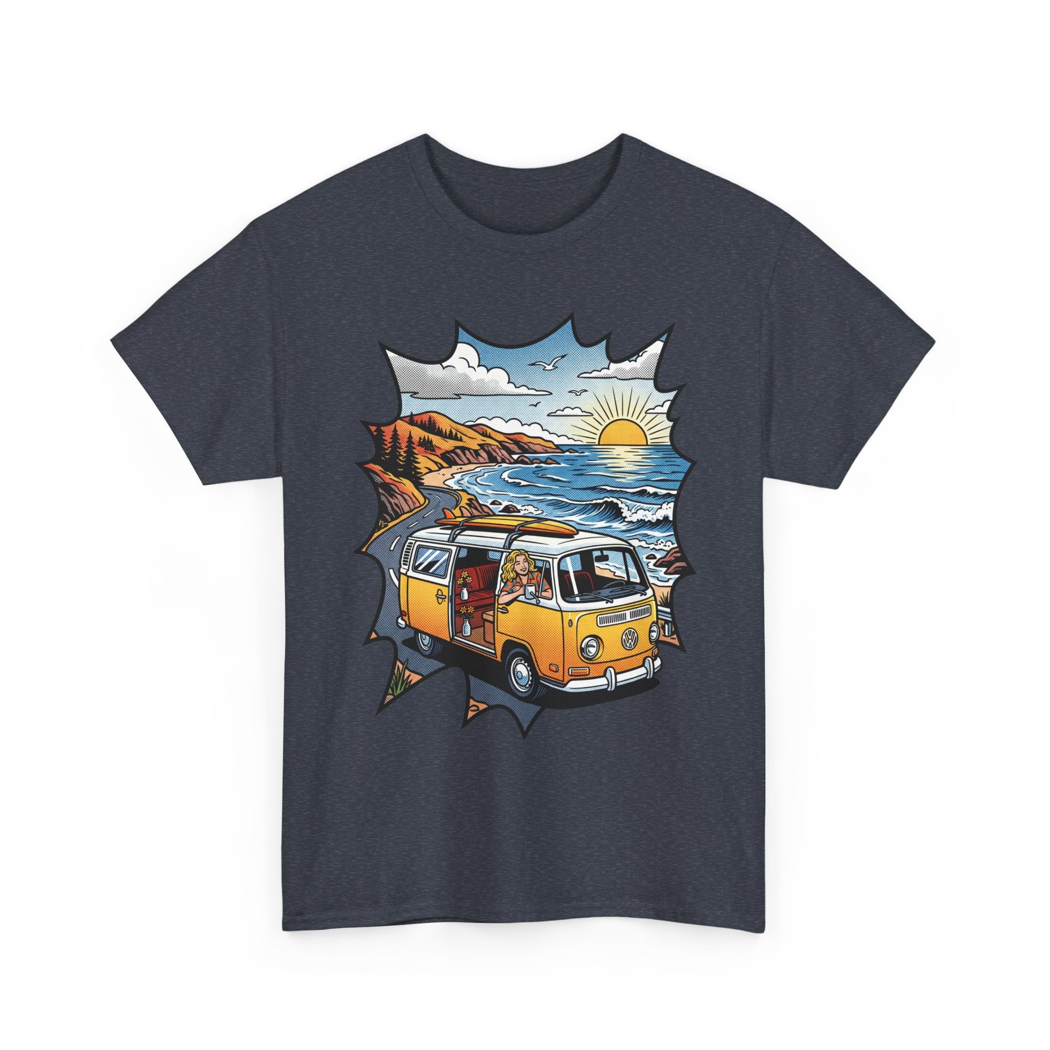 Road Trip Van T-Shirt — Vintage Camper Beach Sunset Tee