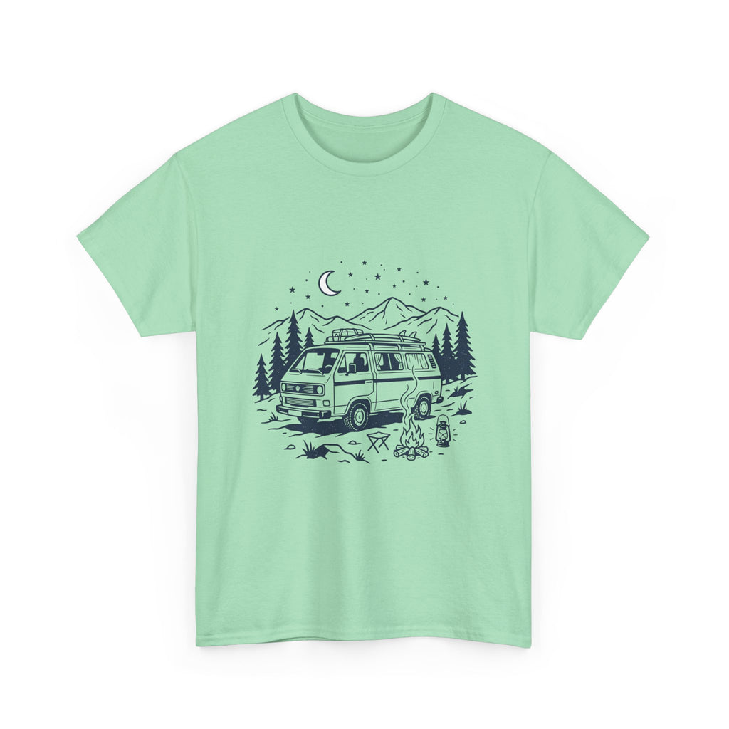 Camping Van Tee – Moonlit Mountain Adventure Graphic T-Shirt