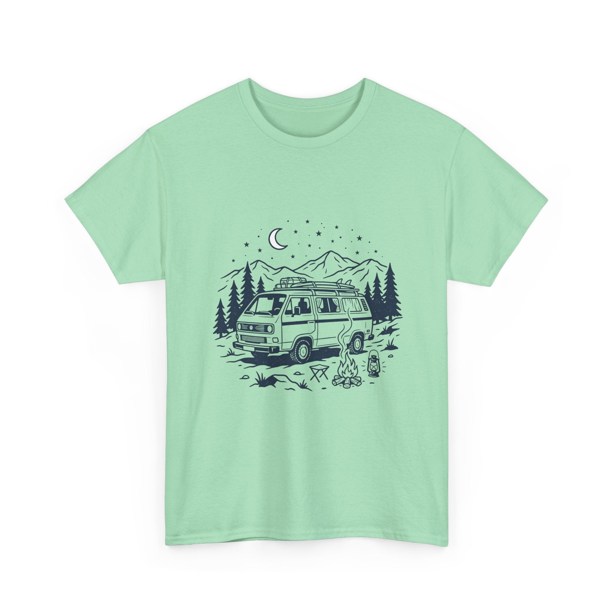Camping Van Tee – Moonlit Mountain Adventure Graphic T-Shirt