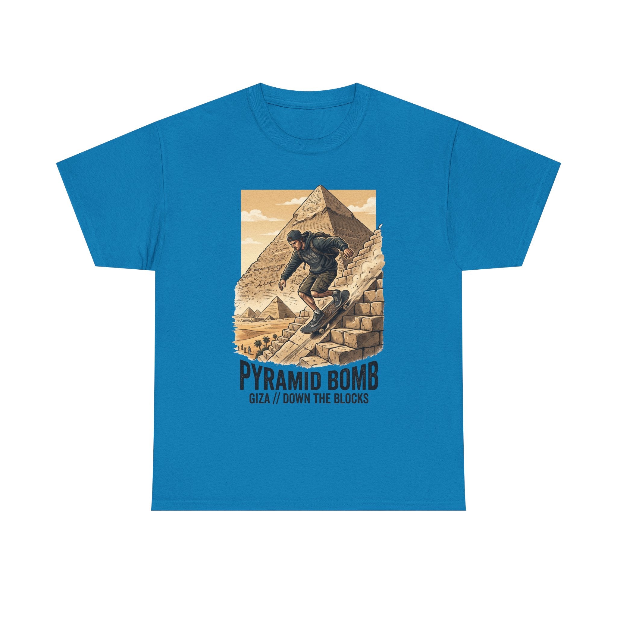 Pyramid Bomb Skateboarding T-Shirt — "Pyramid Bomb: Giza / Down The Blocks" Vintage Skate Tee