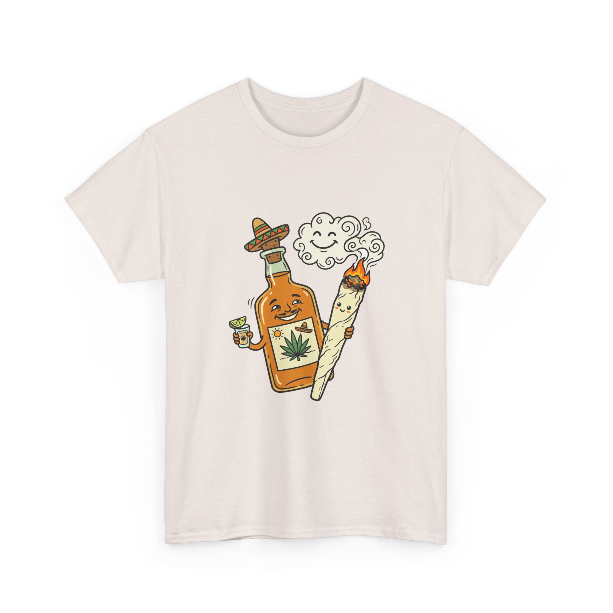 Cannabis & Tequila Tee — Funny Joint and Bottle Graphic T-Shirt