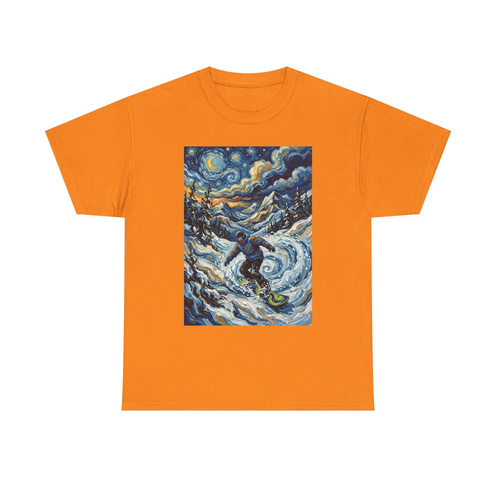 Snowboarder Van Gogh Style Tee — Starry Night Snowboarding Graphic Shirt
