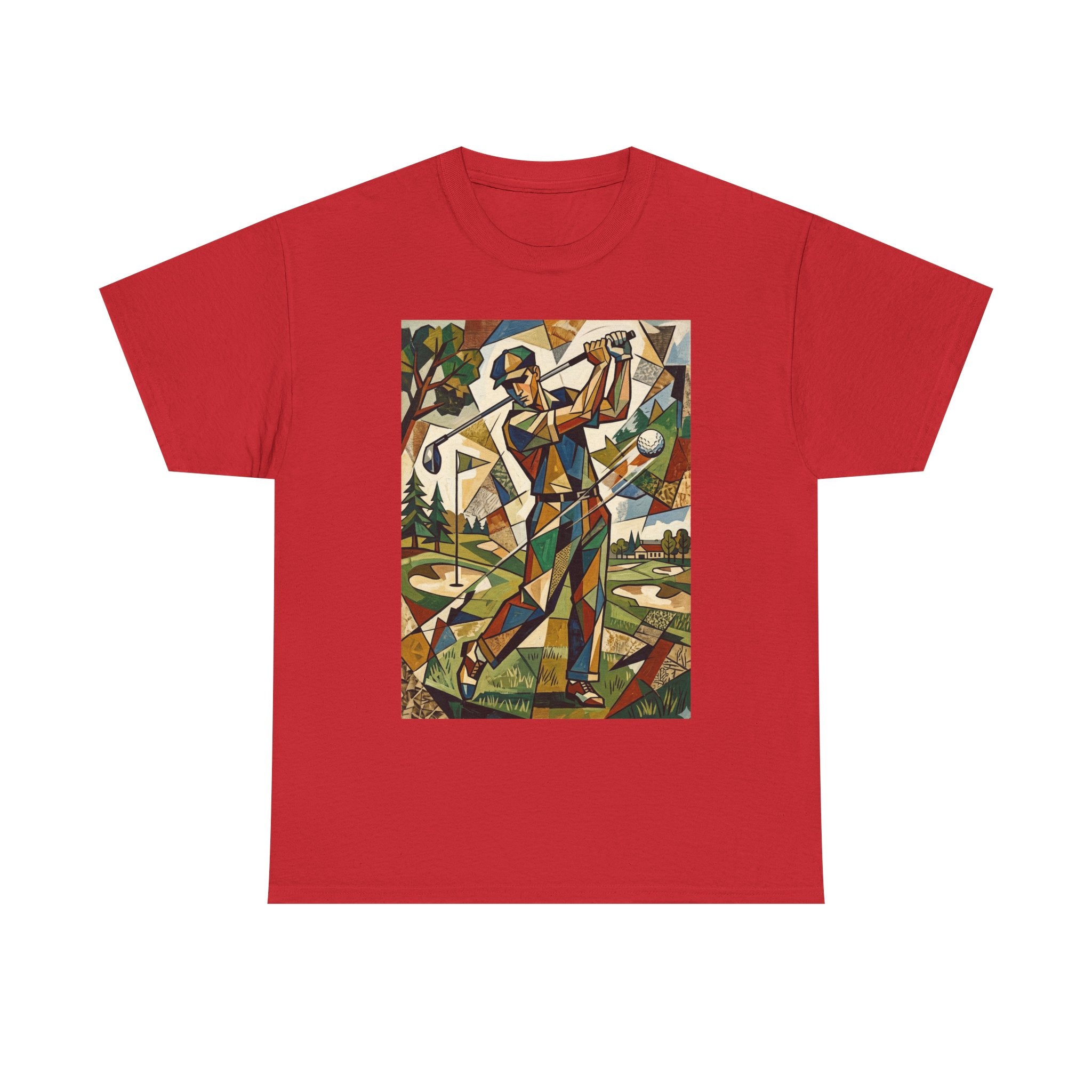 Abstract Golfer Art T-Shirt — Colorful Geometric Golf Scene Tee