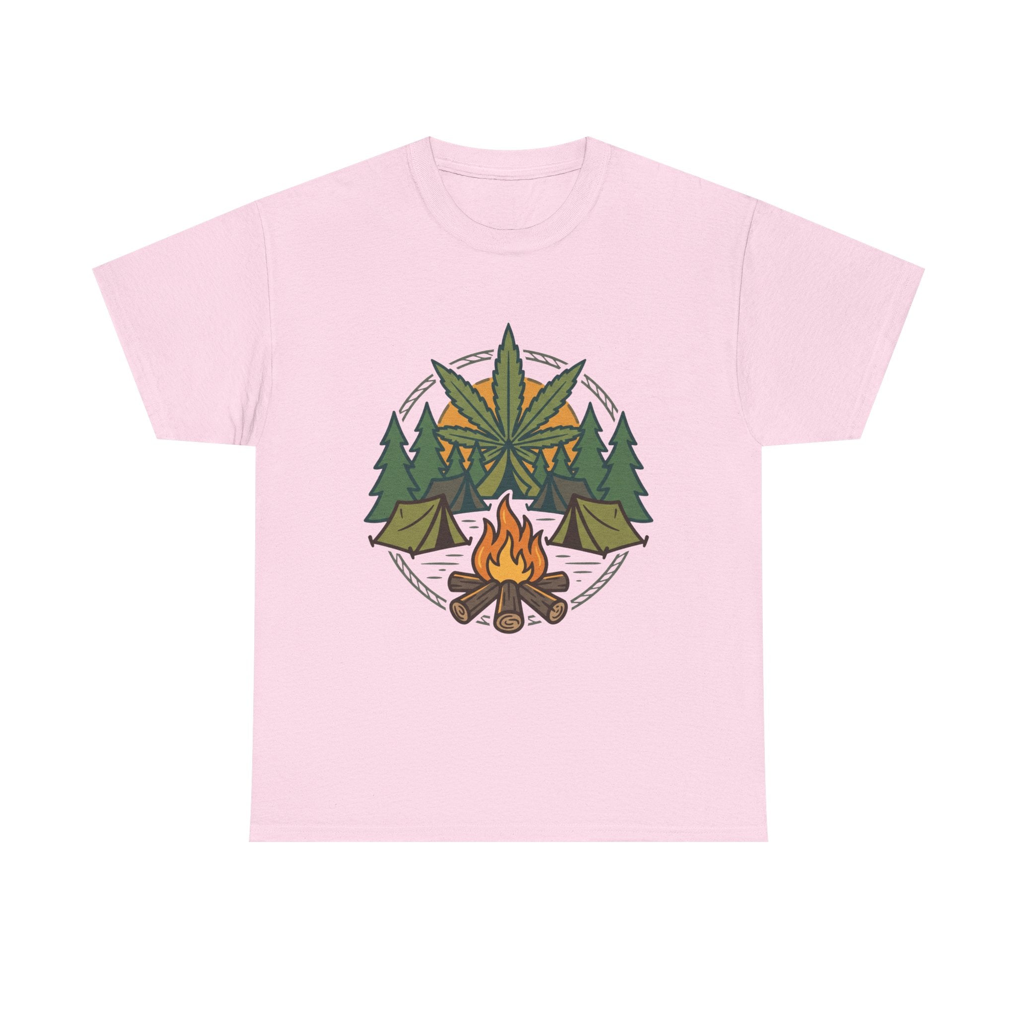 Camping Cannabis T‑Shirt – Outdoorsy Weed Leaf Campfire Graphic Tee