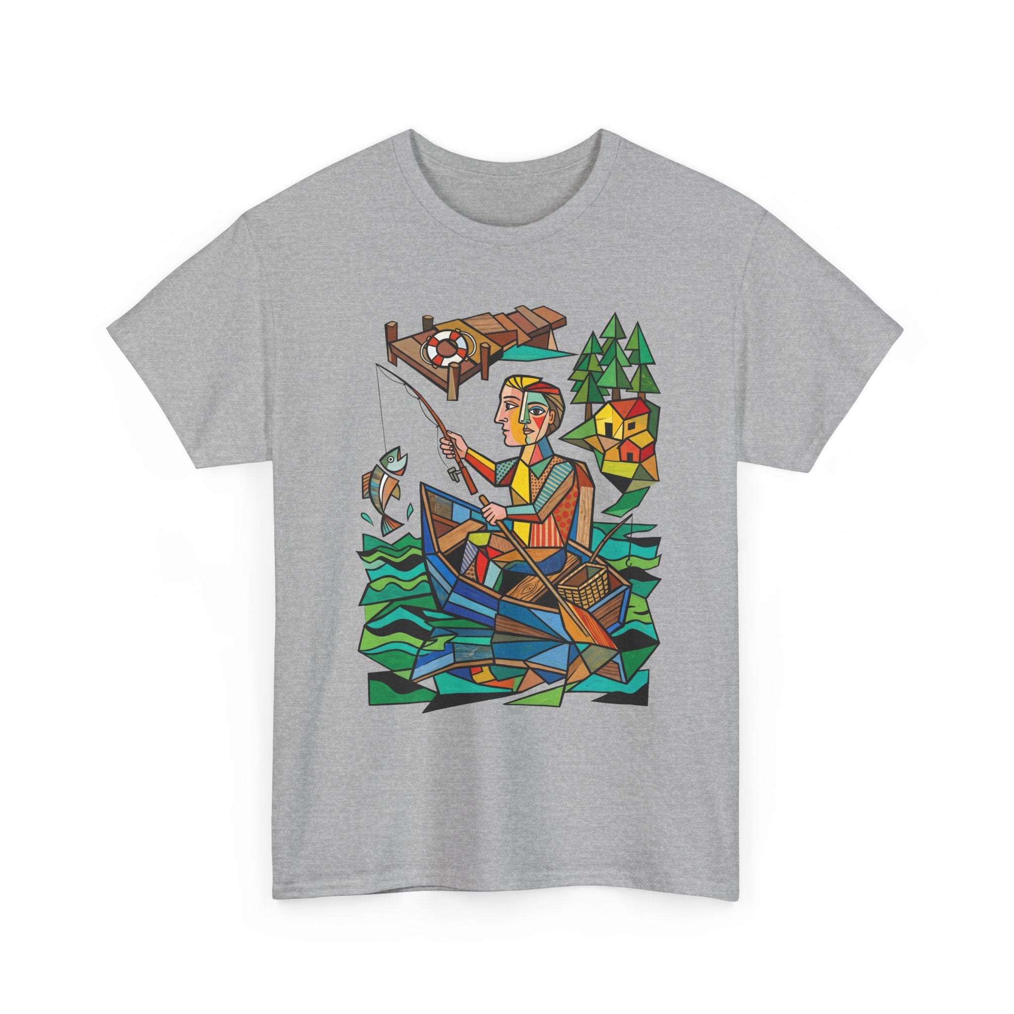 Fishing Canoe T-Shirt — Colorful Stained-Glass Angler Graphic Tee