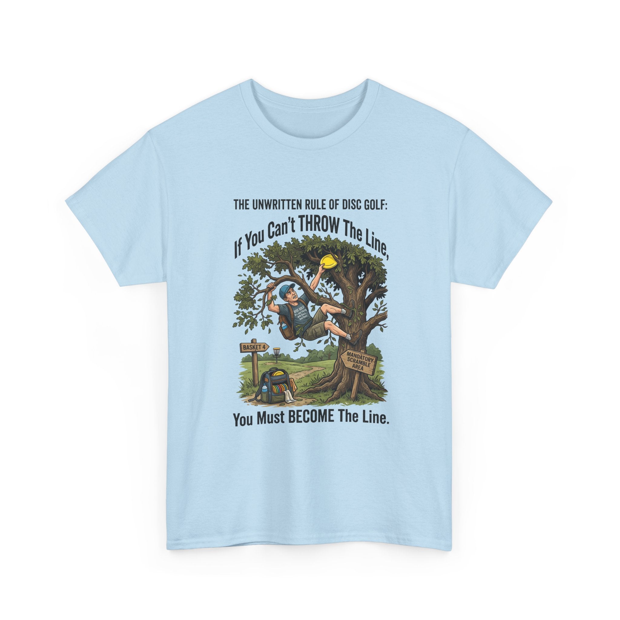 Disc Golf T-Shirt - "If You Can't Throw the Line, You Must Become the Line" Vintage Golf Cartoon Tee