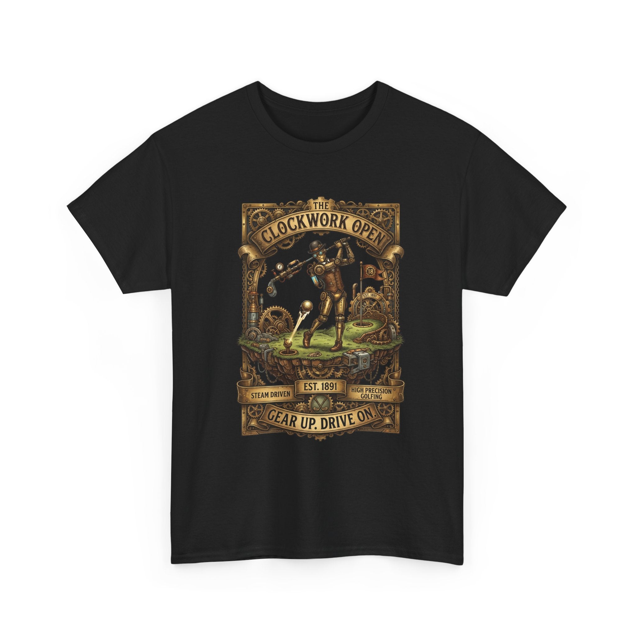 Steampunk Golf Tee — Vintage Mechanical Tin Man Graphic T-Shirt