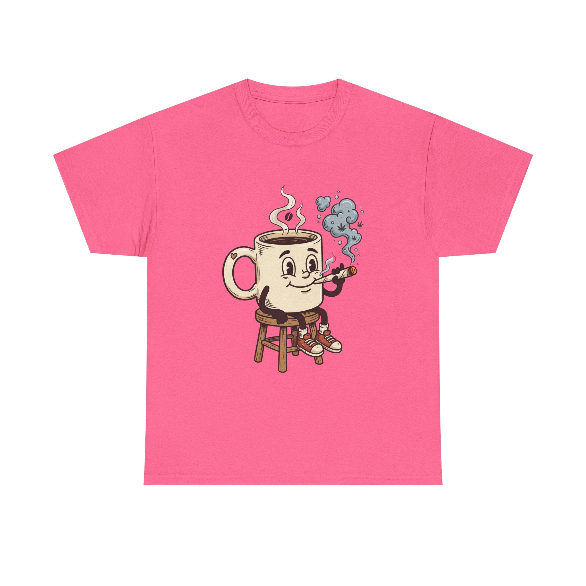 Coffee and a joint Character Tee — Retro Smiling Cup Smoking weed Graphic T-Shirt