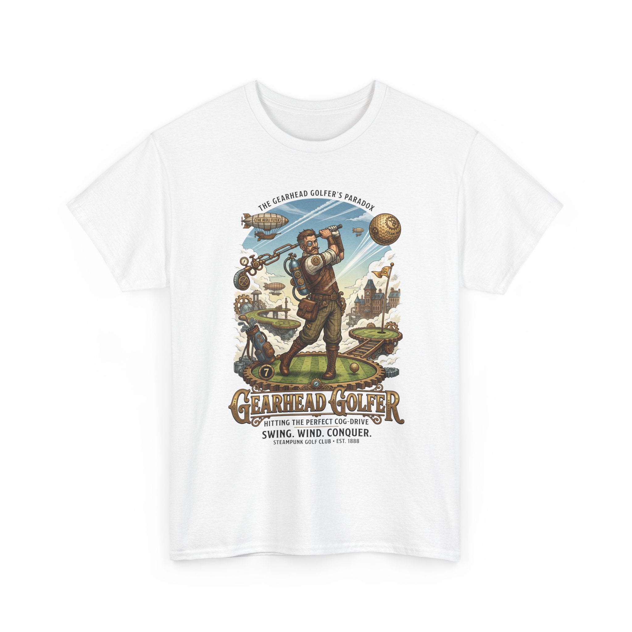 Steampunk Golf T-Shirt - 'Gearhead Golfer' Vintage Car & Golf Humor Tee