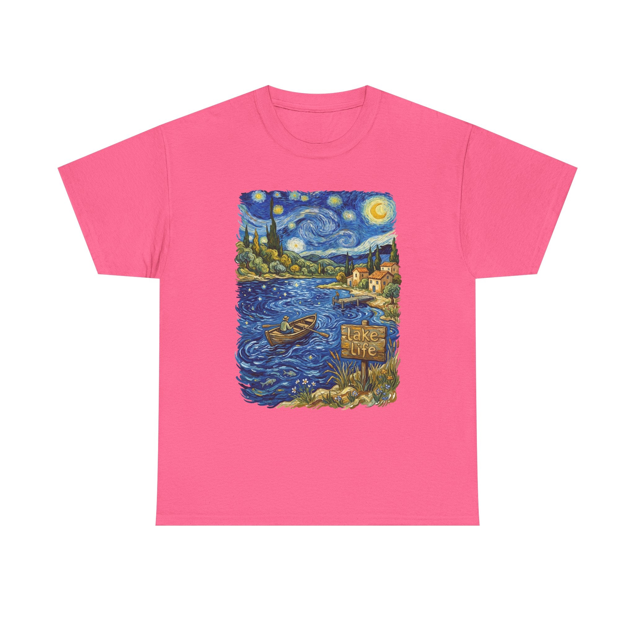T-Shirt — Van Gogh Night Lake Art Tee (Boat on Starry Night)