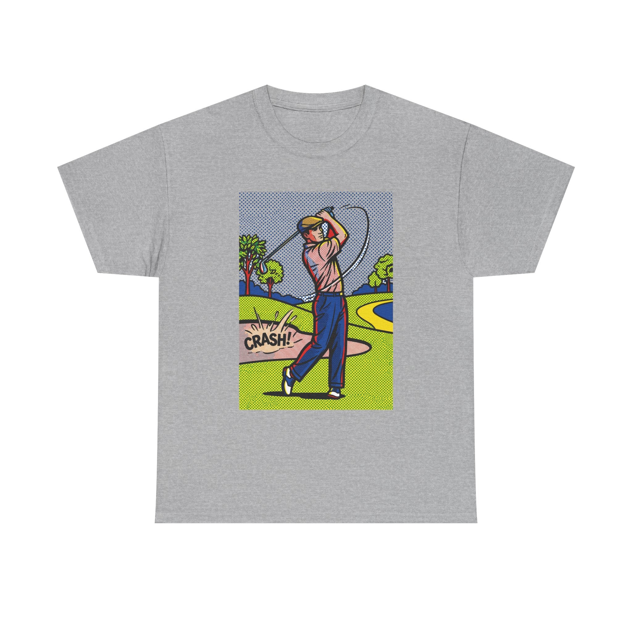 Golf Swing Pop Art T-Shirt — Vintage Comic 'Crash!' Graphic Tee