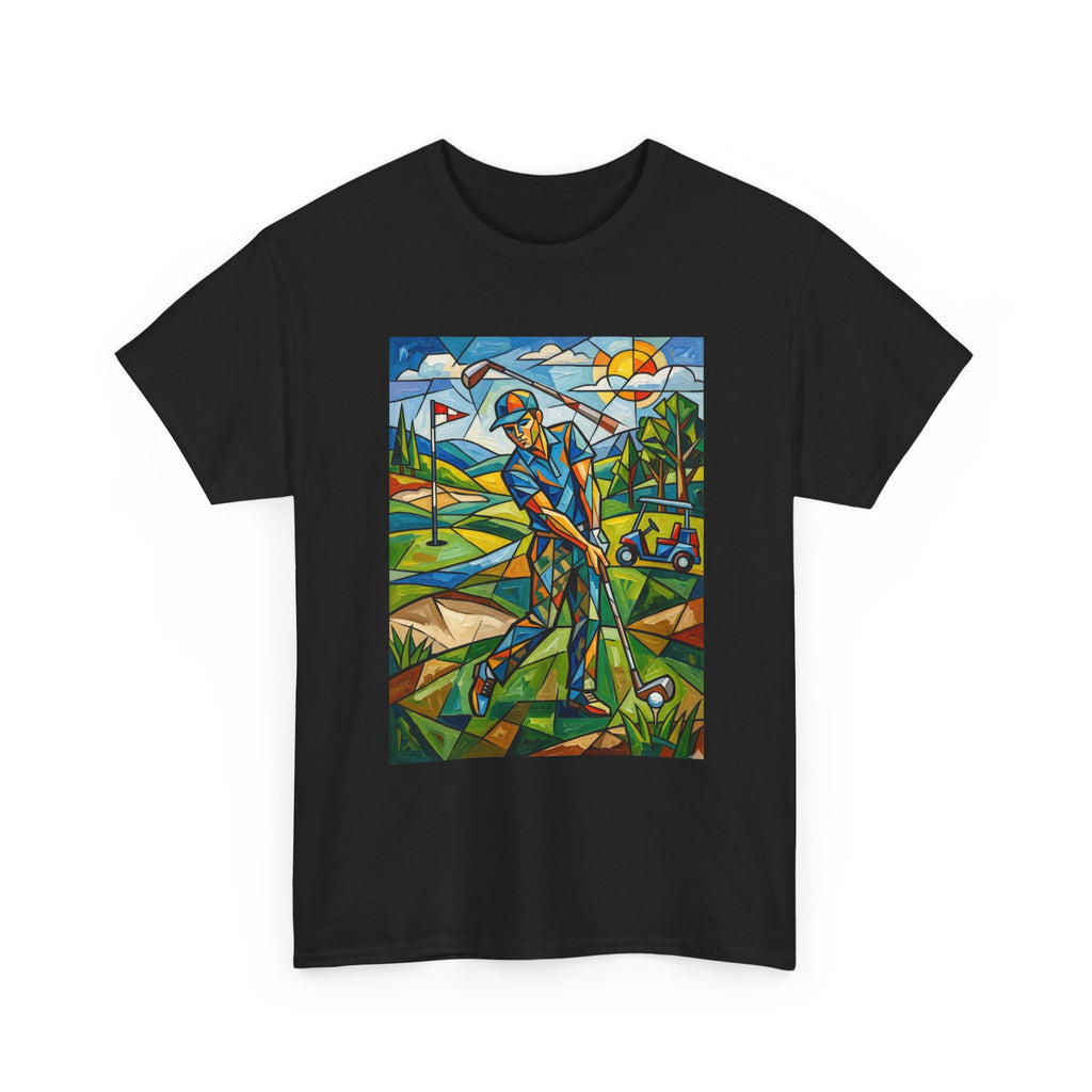Golf Stained Glass Art Tee — Colorful Golfer Graphic T-Shirt