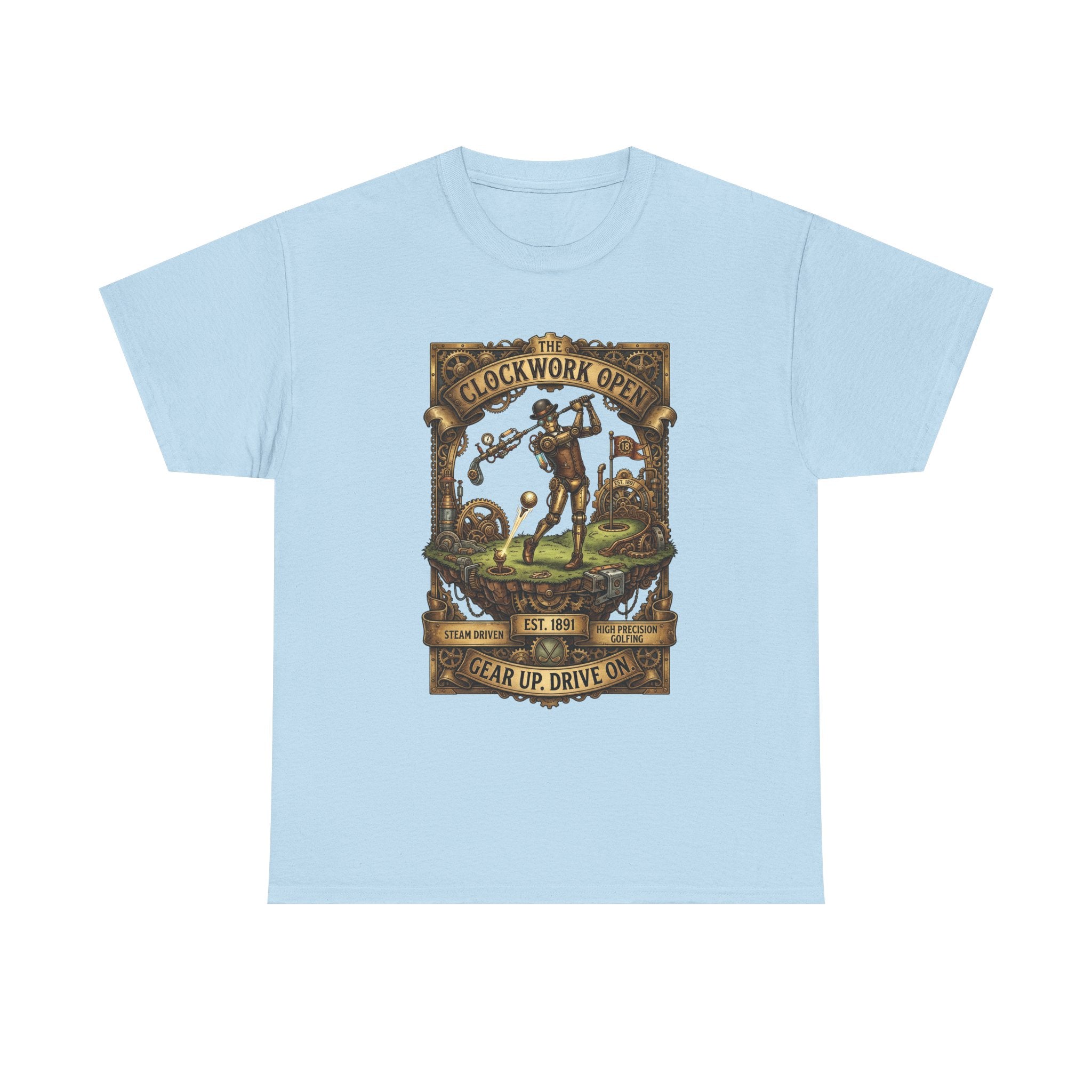 Steampunk Golf Tee — Vintage Mechanical Tin Man Graphic T-Shirt