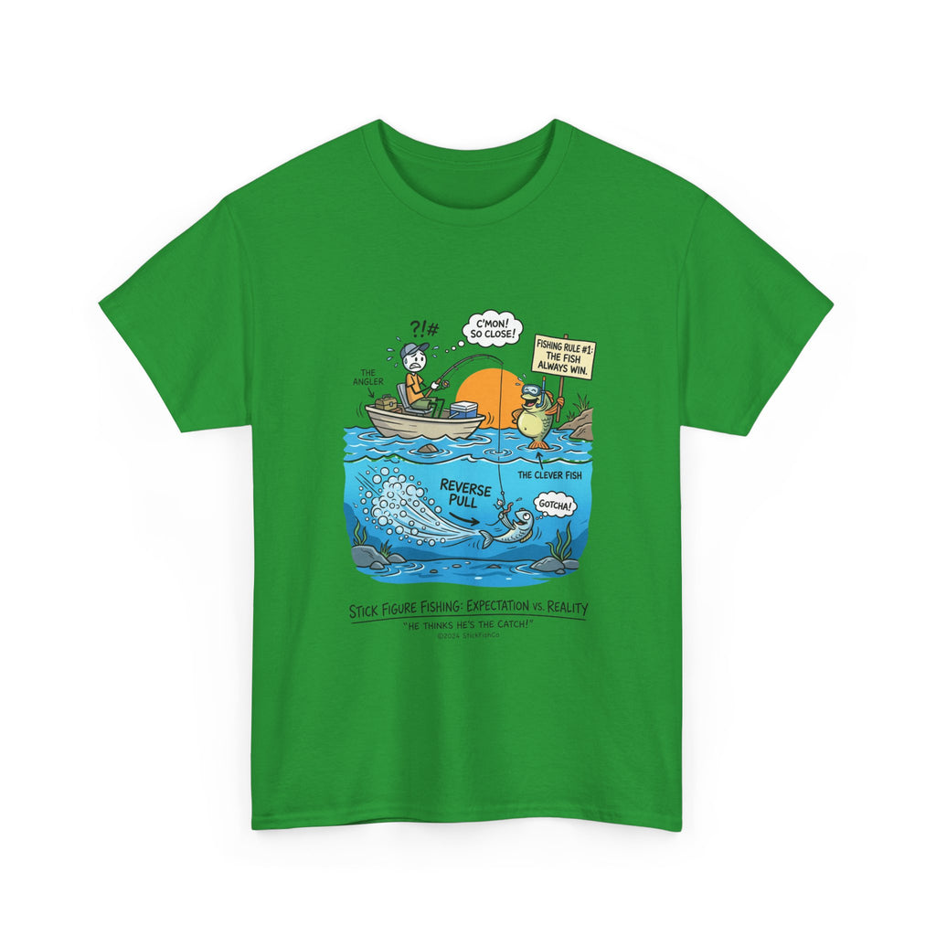 Fishing Cartoon T-Shirt — 'Reverse Take' Sunset Boating Tee