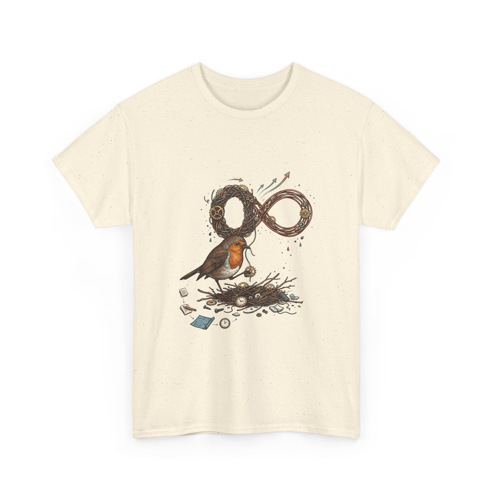 Robin & Infinity Symbol Tee — Nature-Inspired Bird Nest Graphic Shirt idk