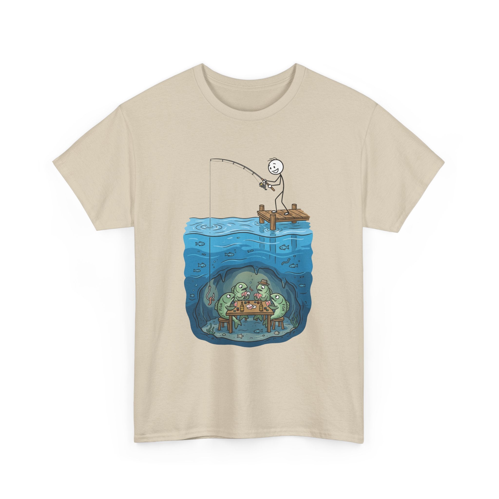 Fishing Tee — Underwater Surprise Cartoon T-Shirt (Fisherman & Sea Creatures)