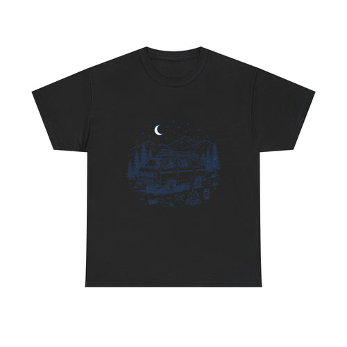 Camping Van Tee – Moonlit Mountain Adventure Graphic T-Shirt