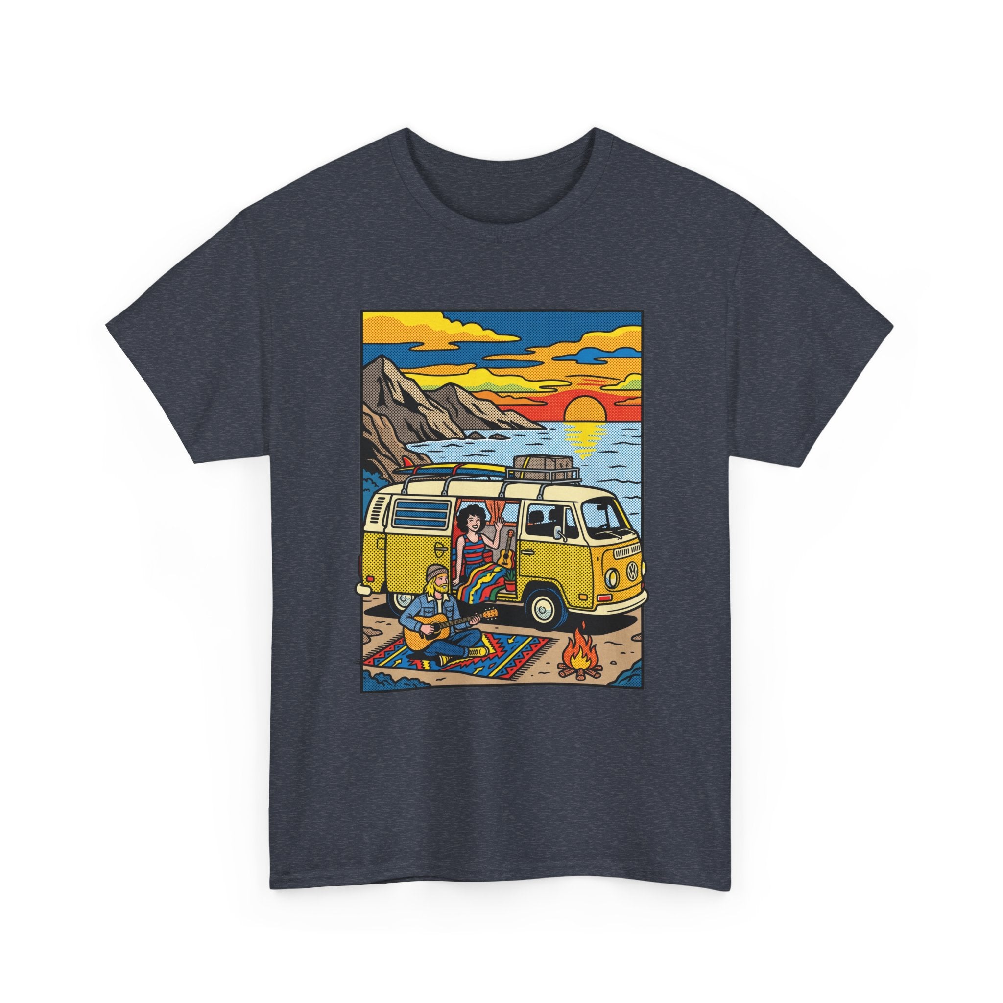 Surf Van Sunset T‑Shirt — Retro Camper Beach Scene Tee