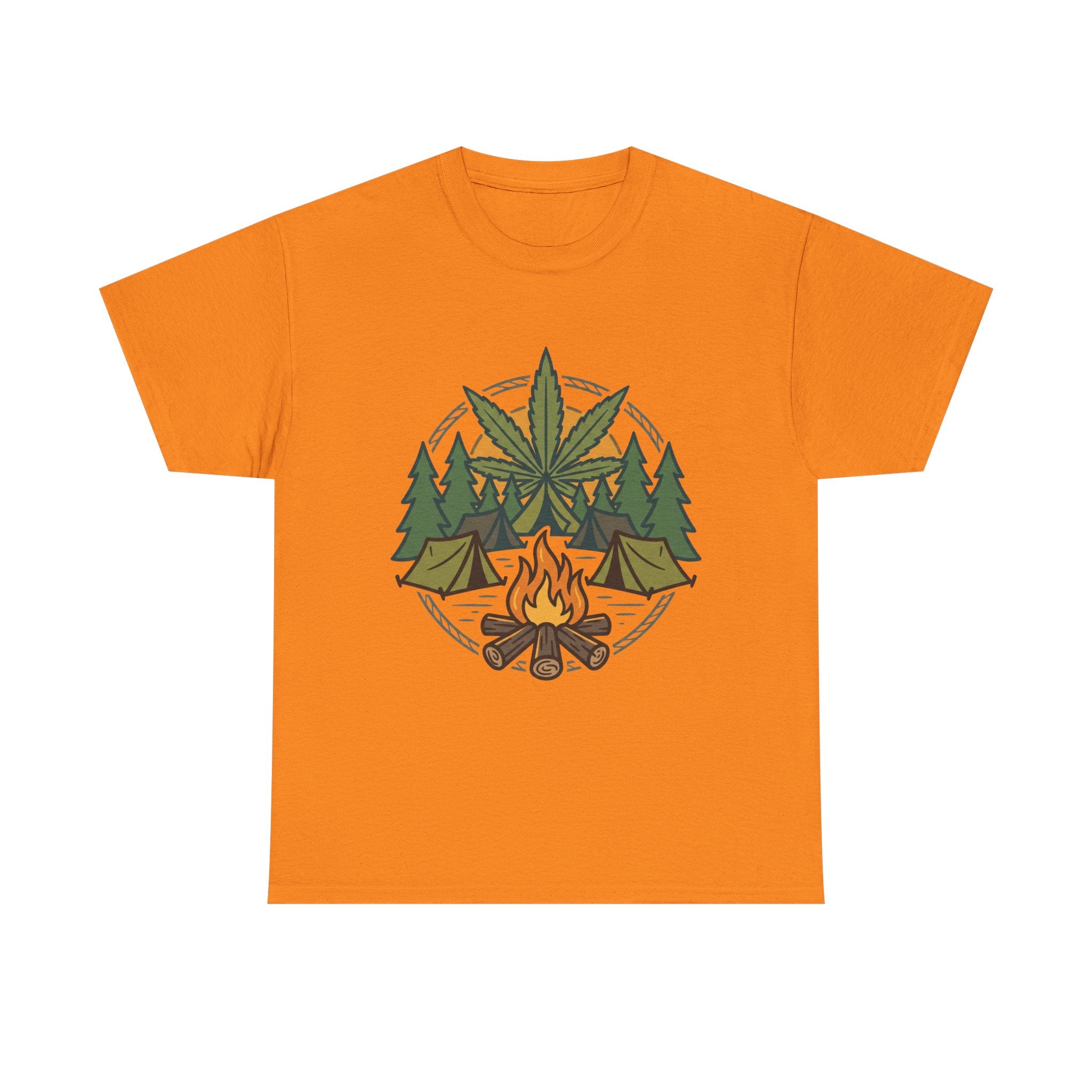 Camping Cannabis T‑Shirt – Outdoorsy Weed Leaf Campfire Graphic Tee