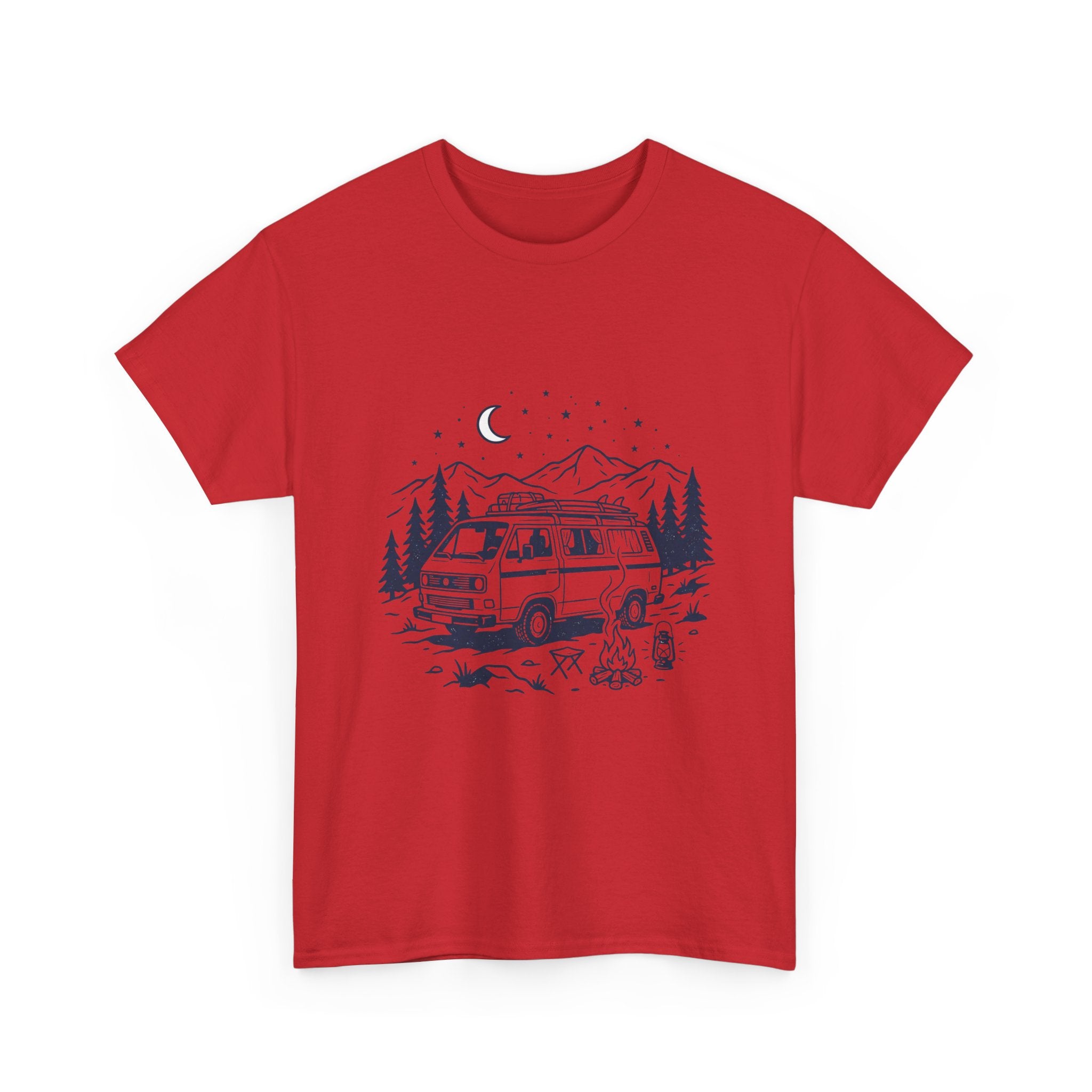 Camping Van Tee – Moonlit Mountain Adventure Graphic T-Shirt