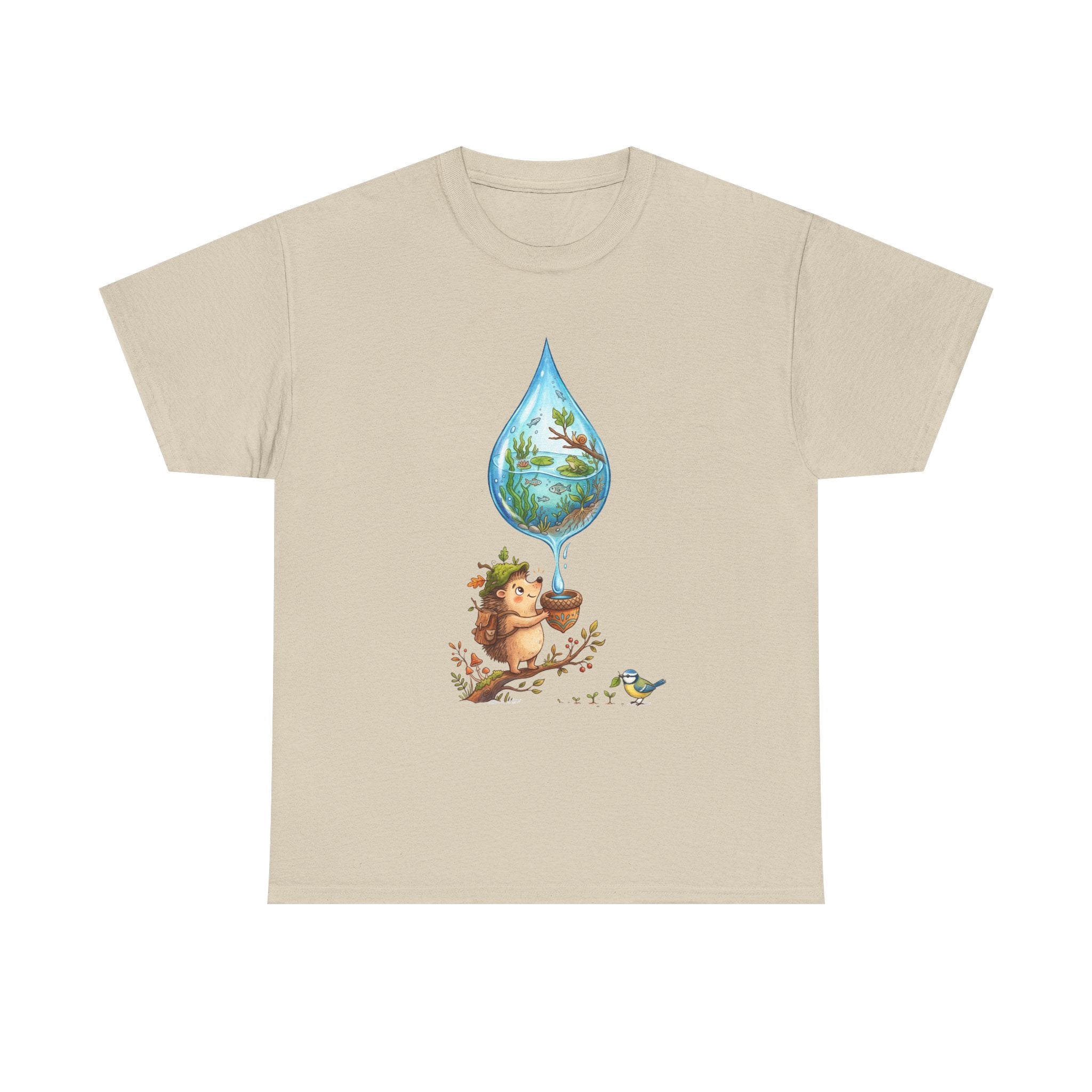 Eco Hedgehog Water Drop T‑Shirt — Wildlife Nature Illustration