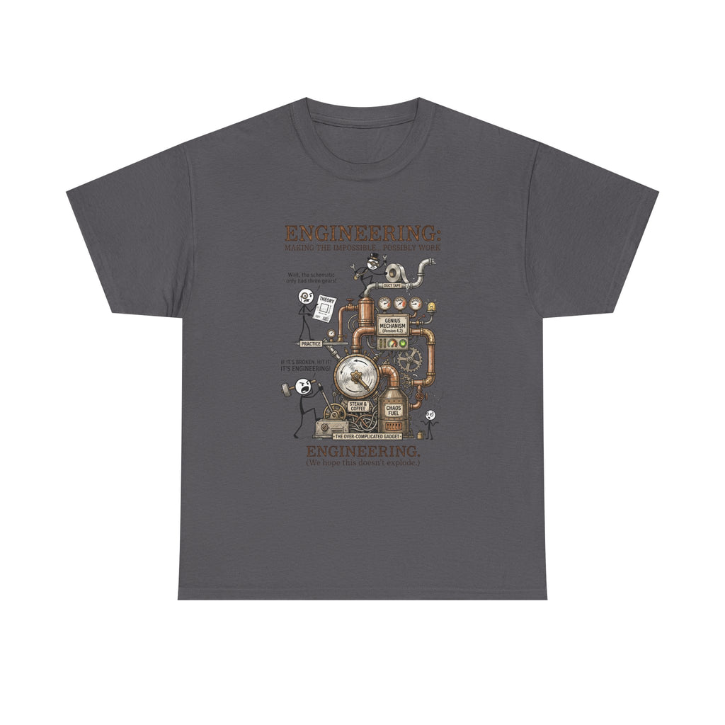 Steampunk Engineering Diagram T-Shirt — Vintage Machine Blueprint Tee for Engineers