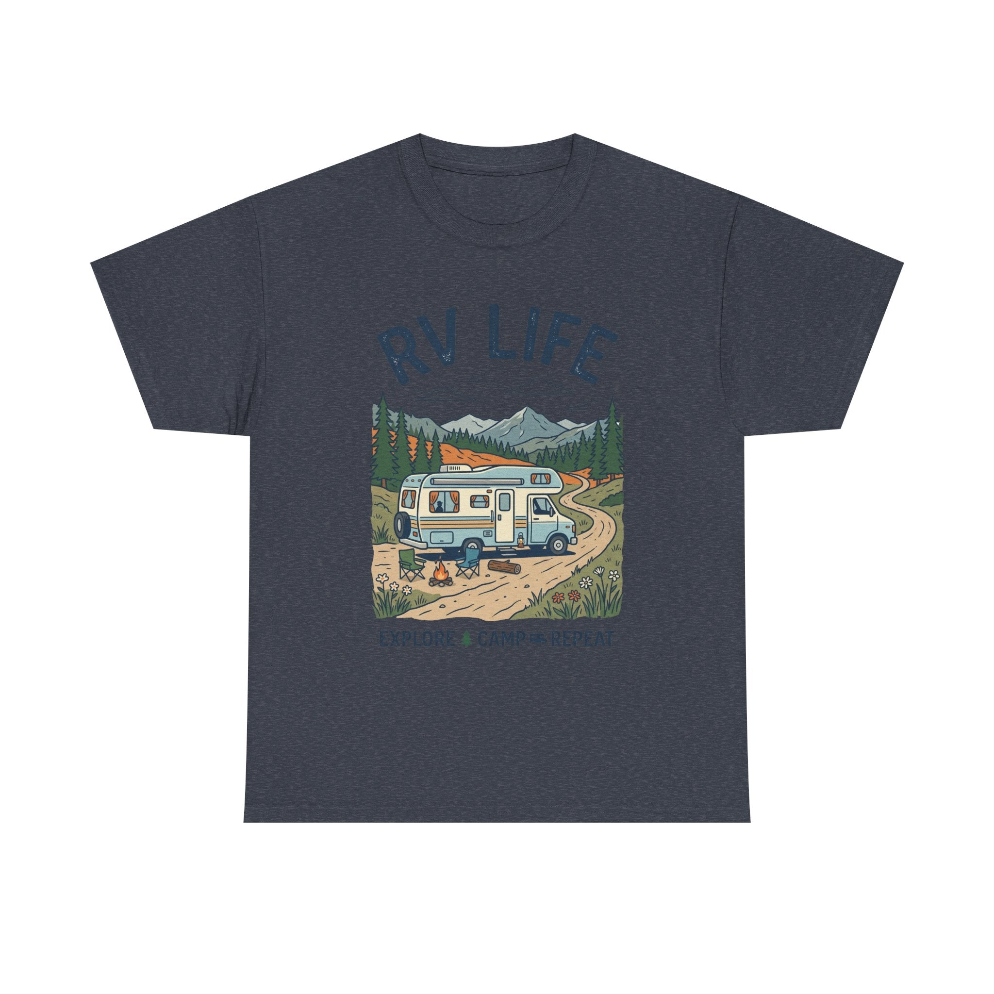 RV Life T-Shirt - Explore & Camp Repeat Vintage Camper Tee