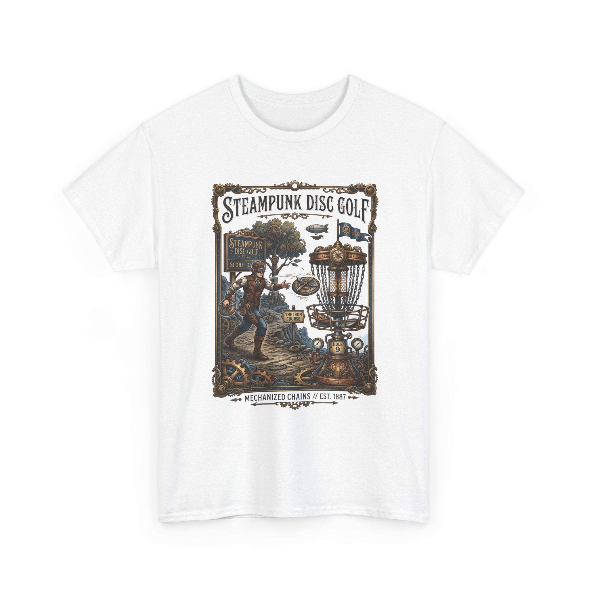Steampunk Disc Golf T-Shirt — Vintage Victorian Disc Golf Poster Tee