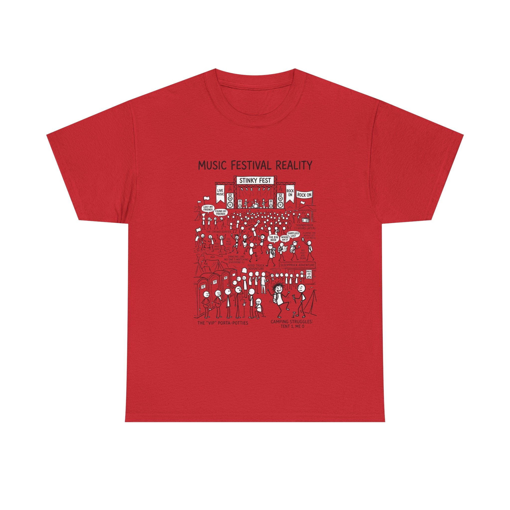 T-Shirt — "Music Festival Reality" Cartoon Illustration Tee