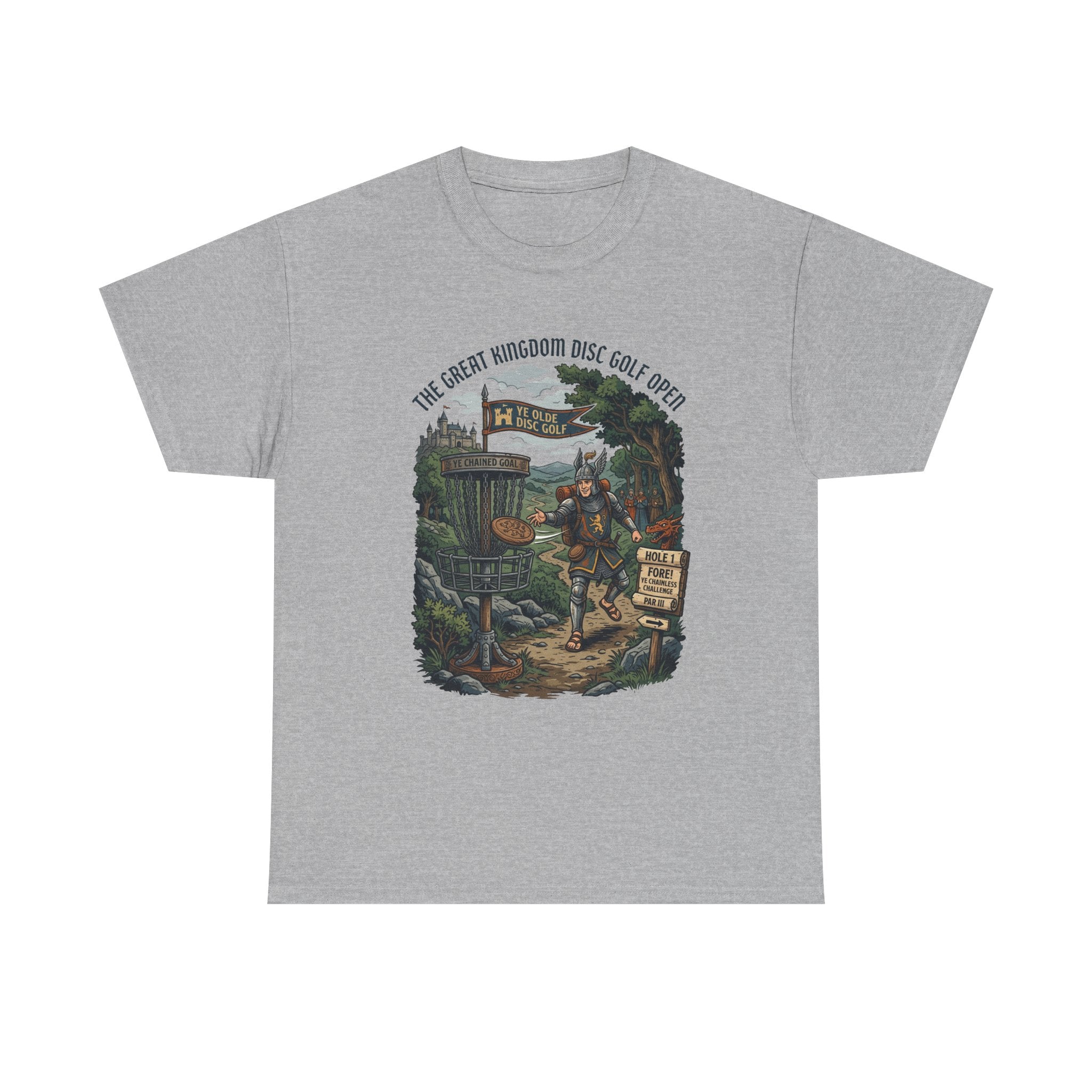 Medieval Disc Golf Adventure Tee — "The Great Kingdom Disc Golf Open" Graphic Shirt