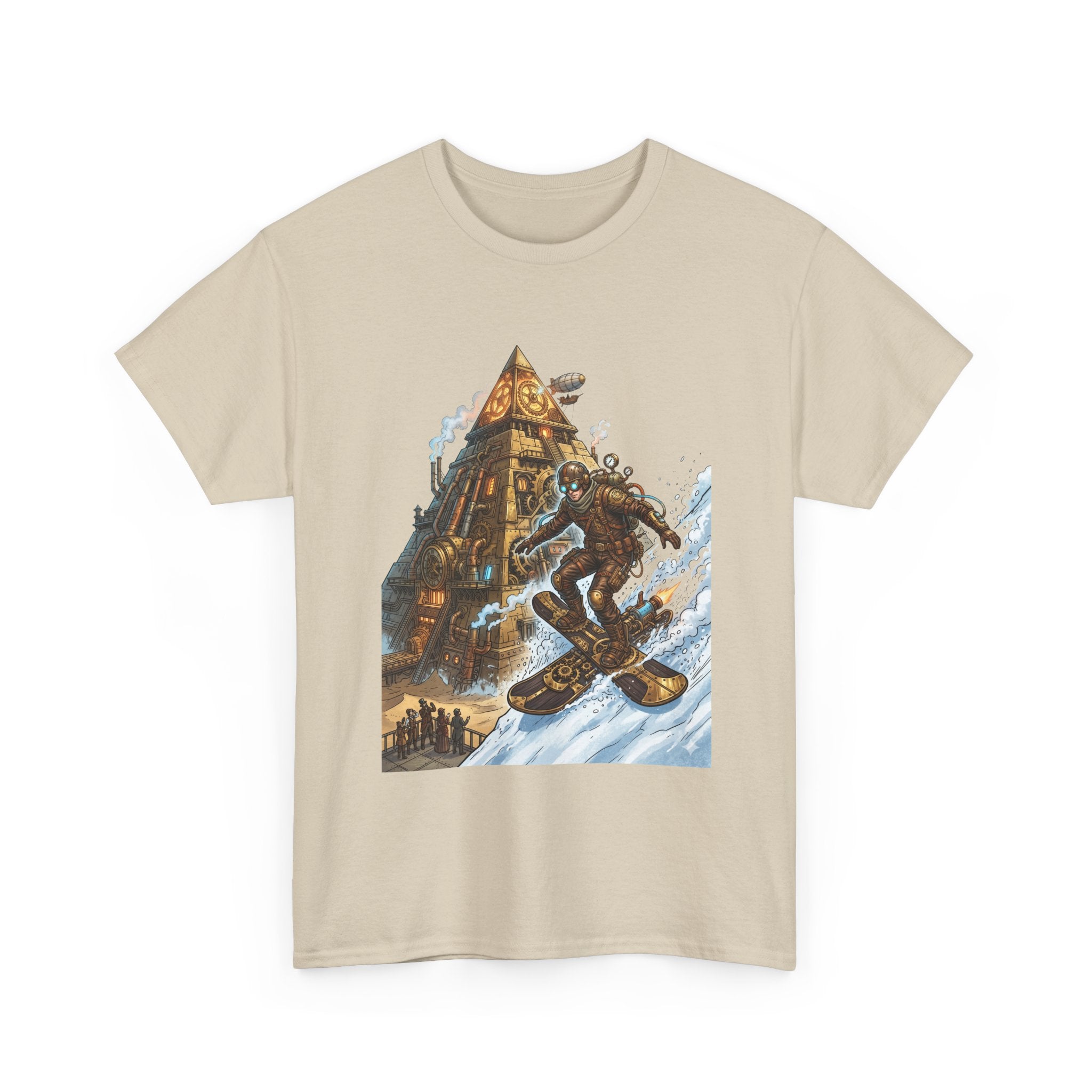 Steampunk Snowboard T‑Shirt — Retro Mountain Adventure Graphic Tee