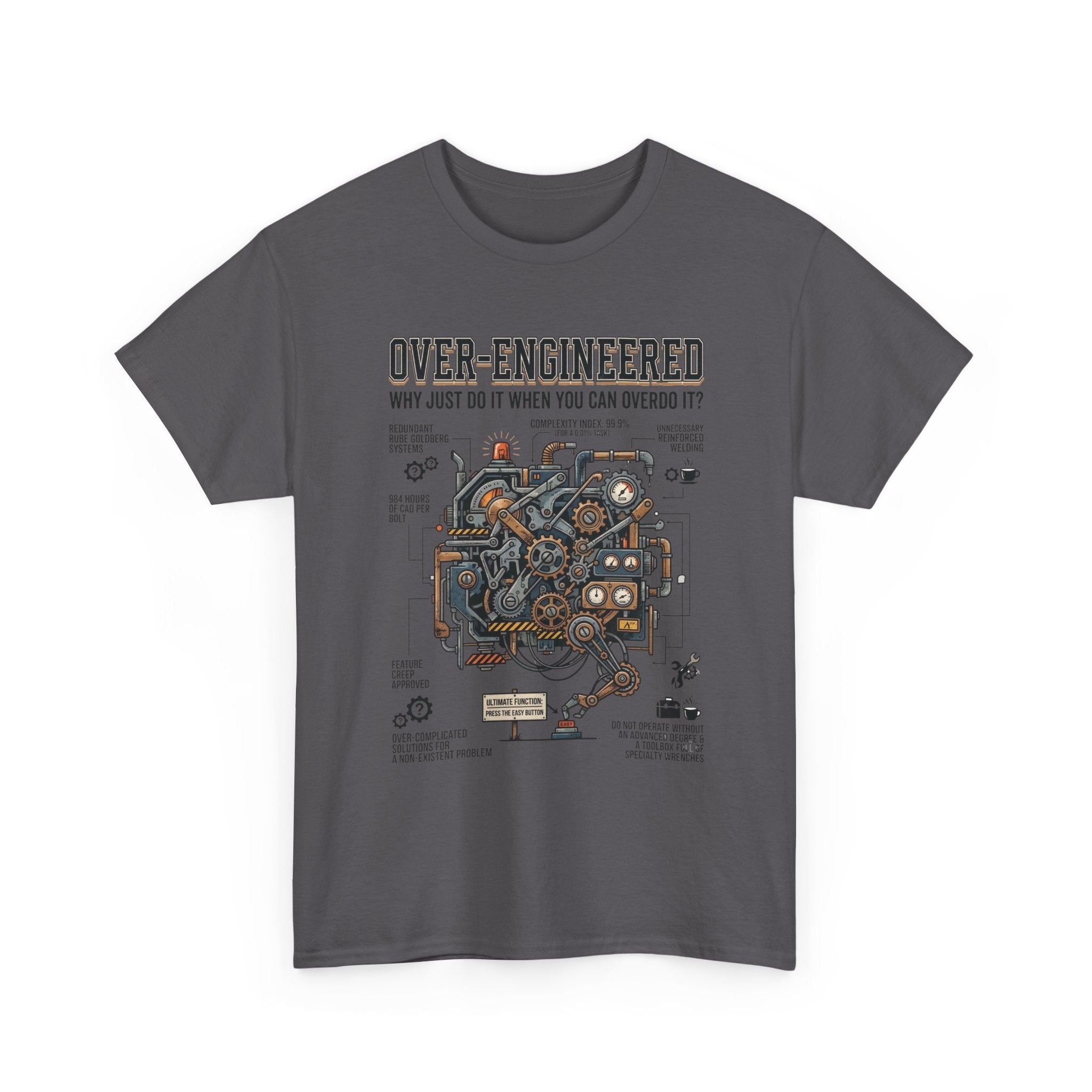 Over-Engineered Tee – Funny Engineer T-Shirt with Mechanical Brain Diagram